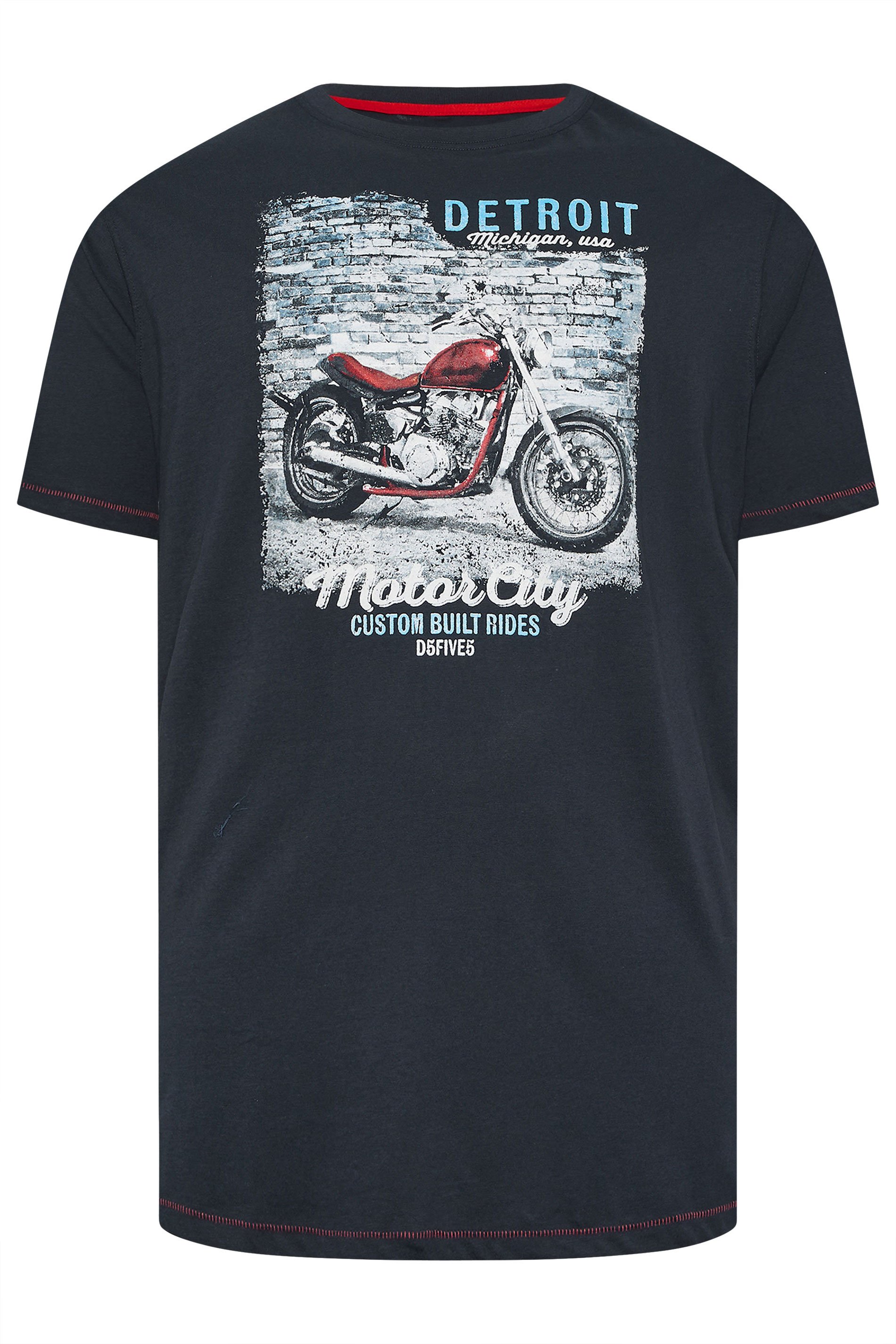 D555  Big & Tall Navy 'Detroit' Motorbike T-Shirt | BadRhino 3