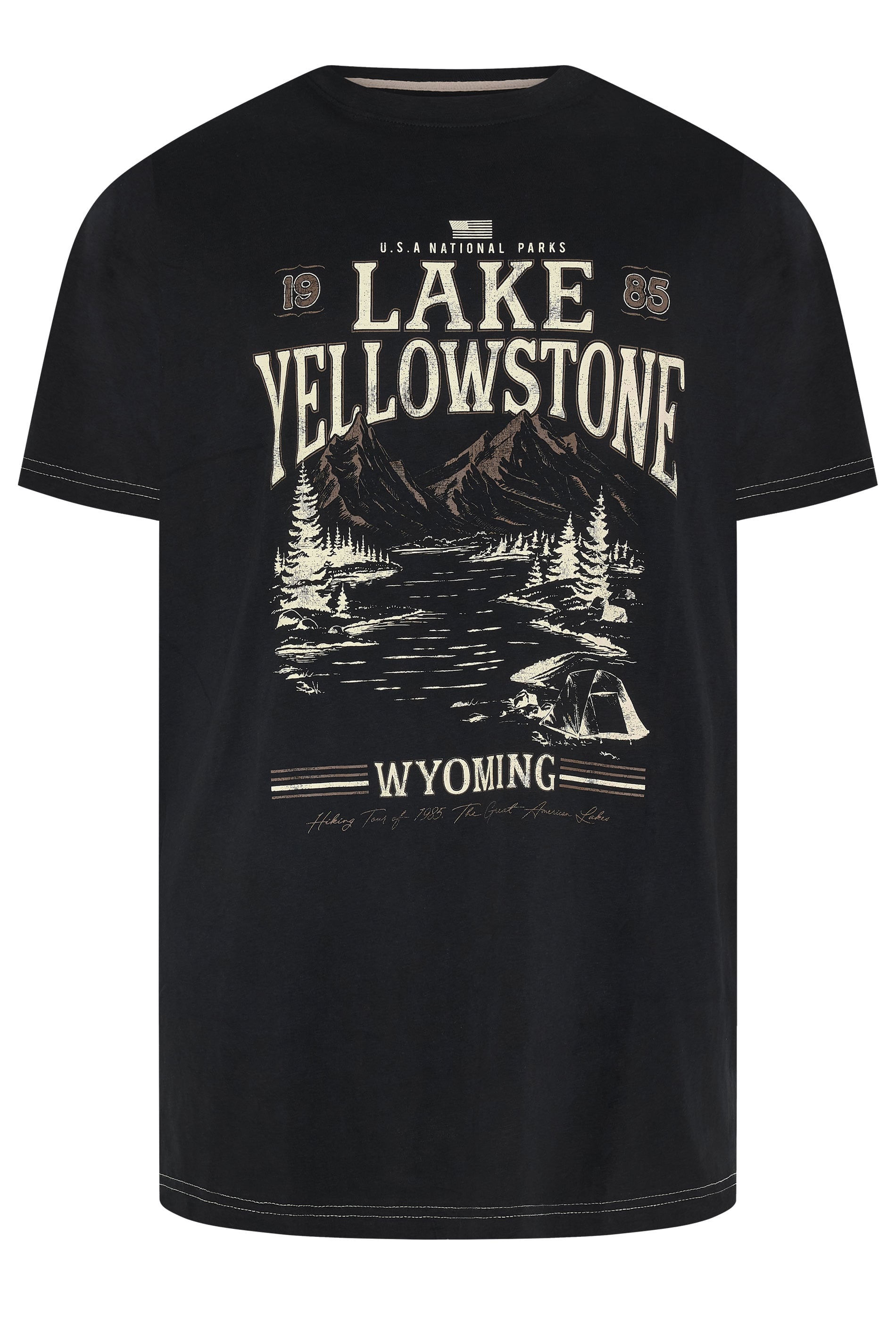 KAM Big & Tall Jet Black Lake Yellowstone Graphic T-Shirt | BadRhino 1