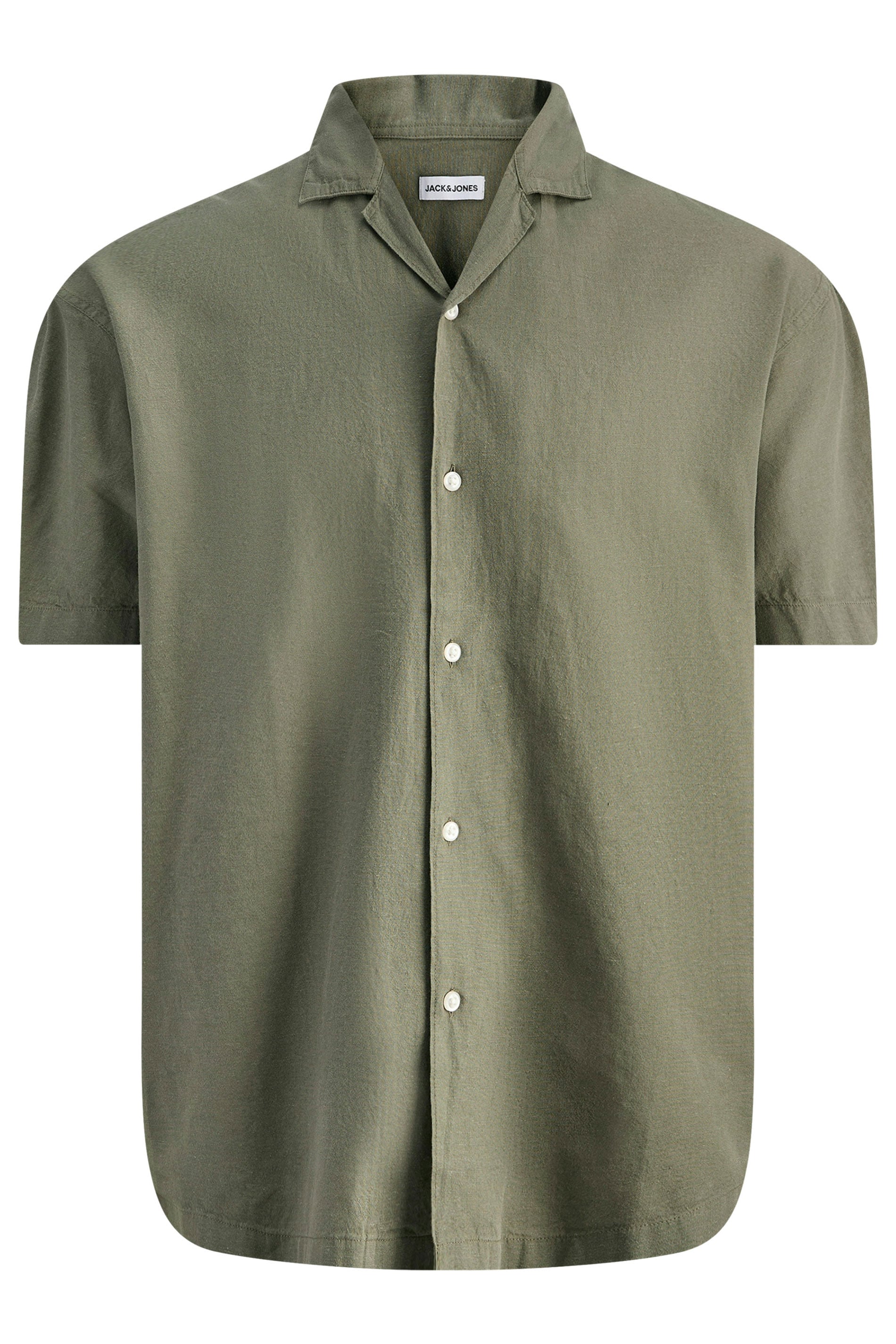 JACK & JONES Big & Tall Olive Green Linen Blend Resort Shirt | BadRhino 2