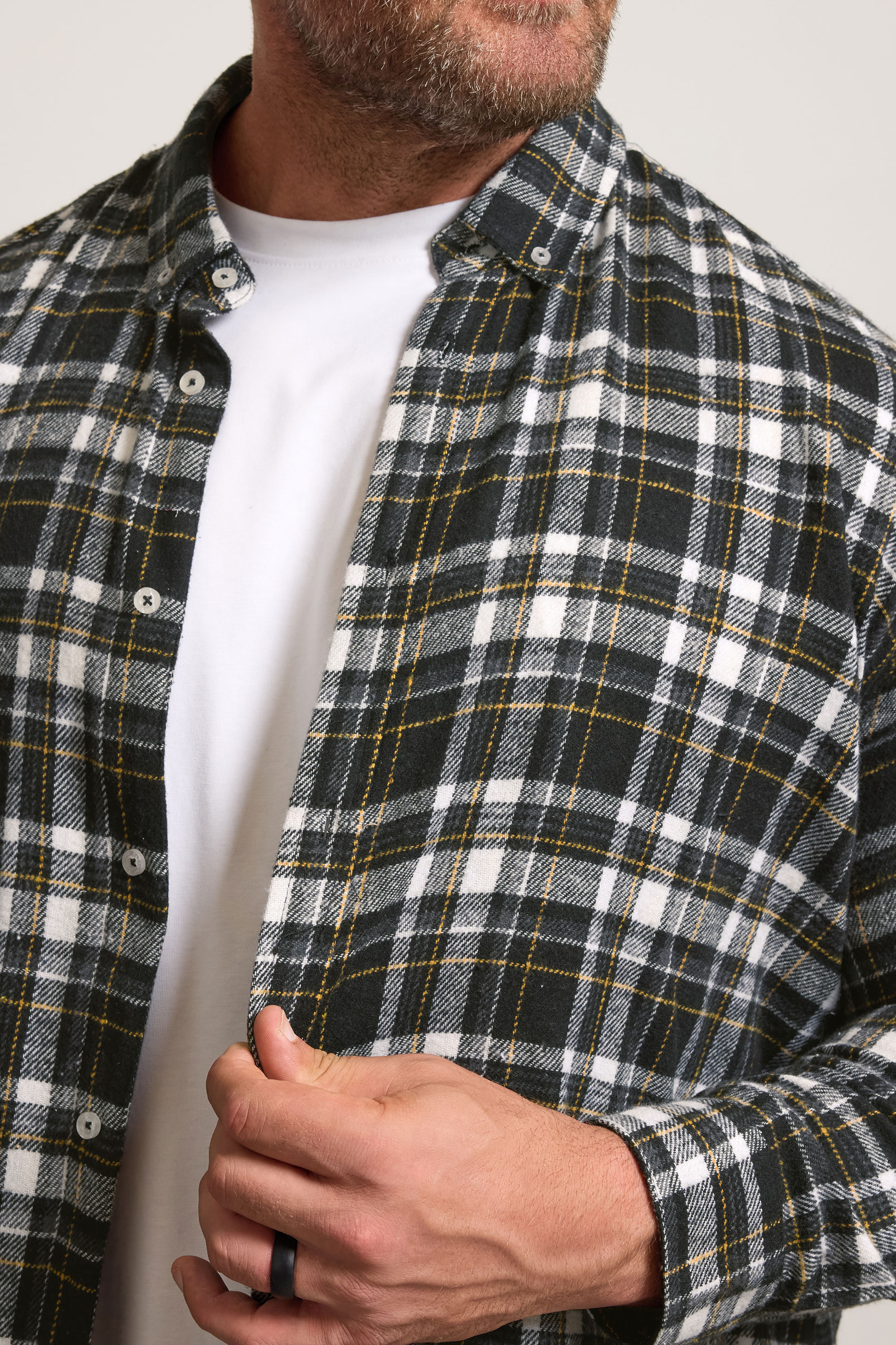 BadRhino Big & Tall Black & Yellow Brushed Checked Shirt | BadRhino 5