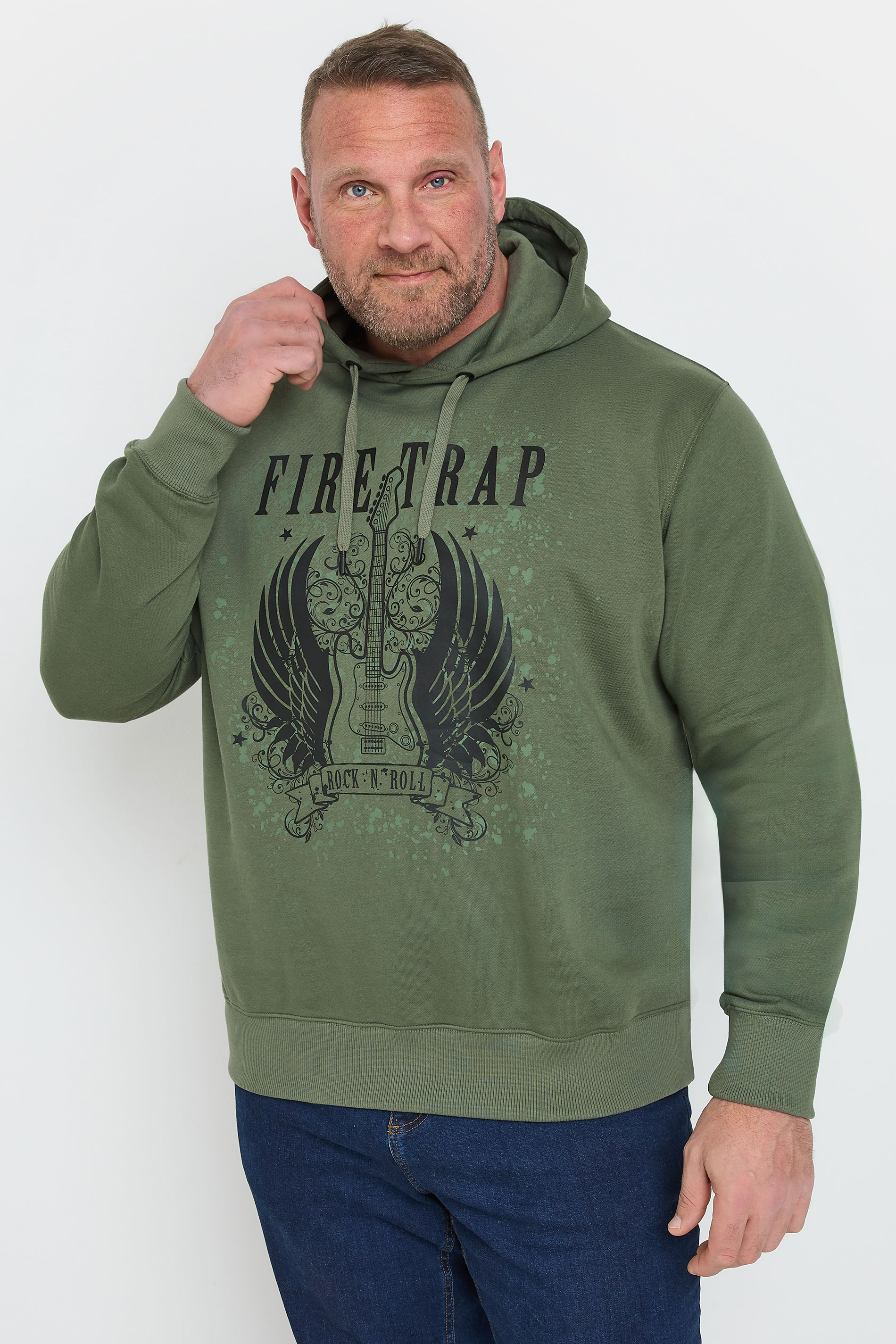FIRETRAP Big & Tall Khaki Green Hoodie | BadRhino 1