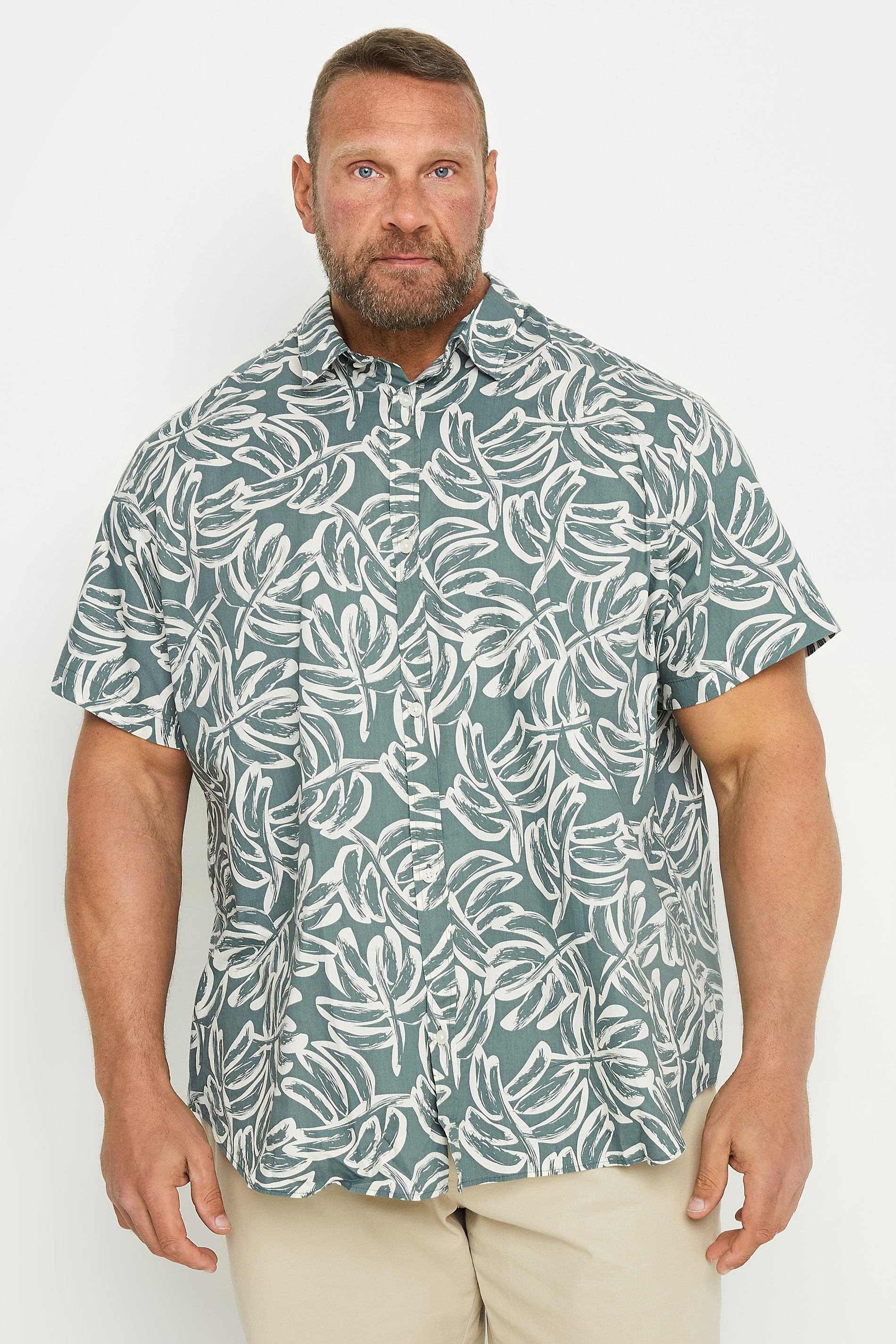 JACK & JONES Big & Tall Green Tropical Printed Shirt | BadRhino 1
