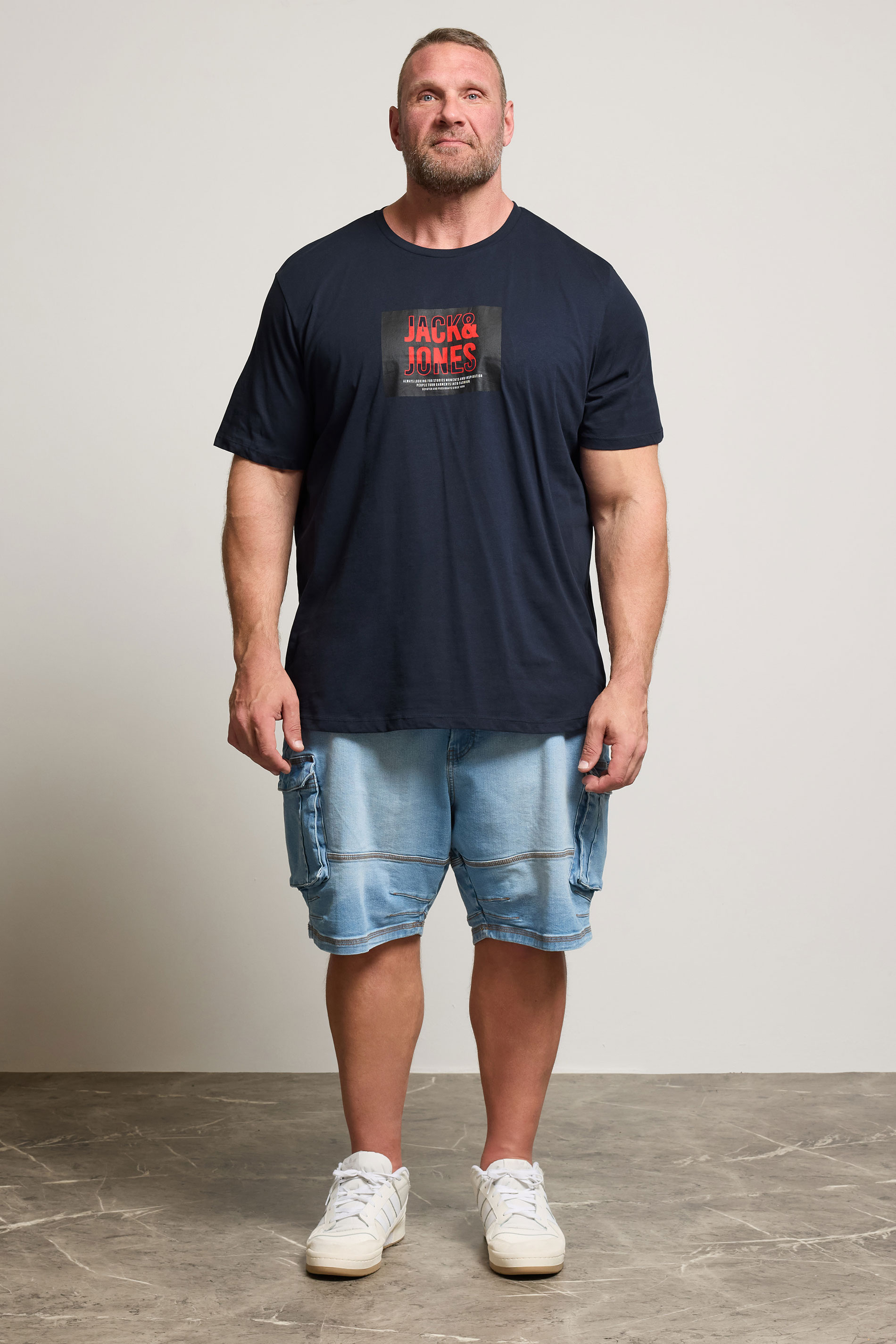 JACK & JONES Big & Tall Navy Blue Hudson T-Shirt | BadRhino 2