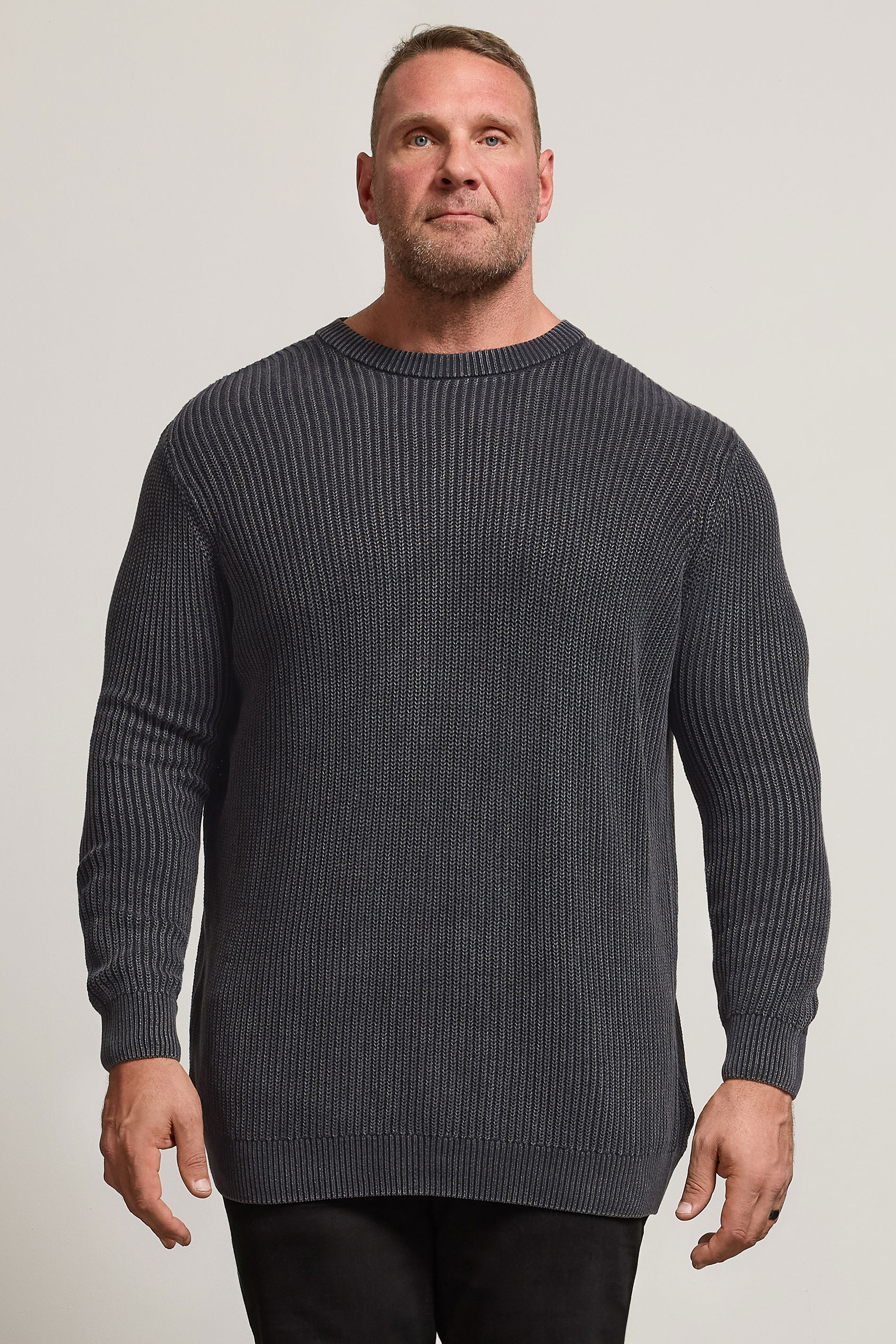 BadRhino Big & Tall Charcoal Grey Acid Wash Jumper | BadRhino 1