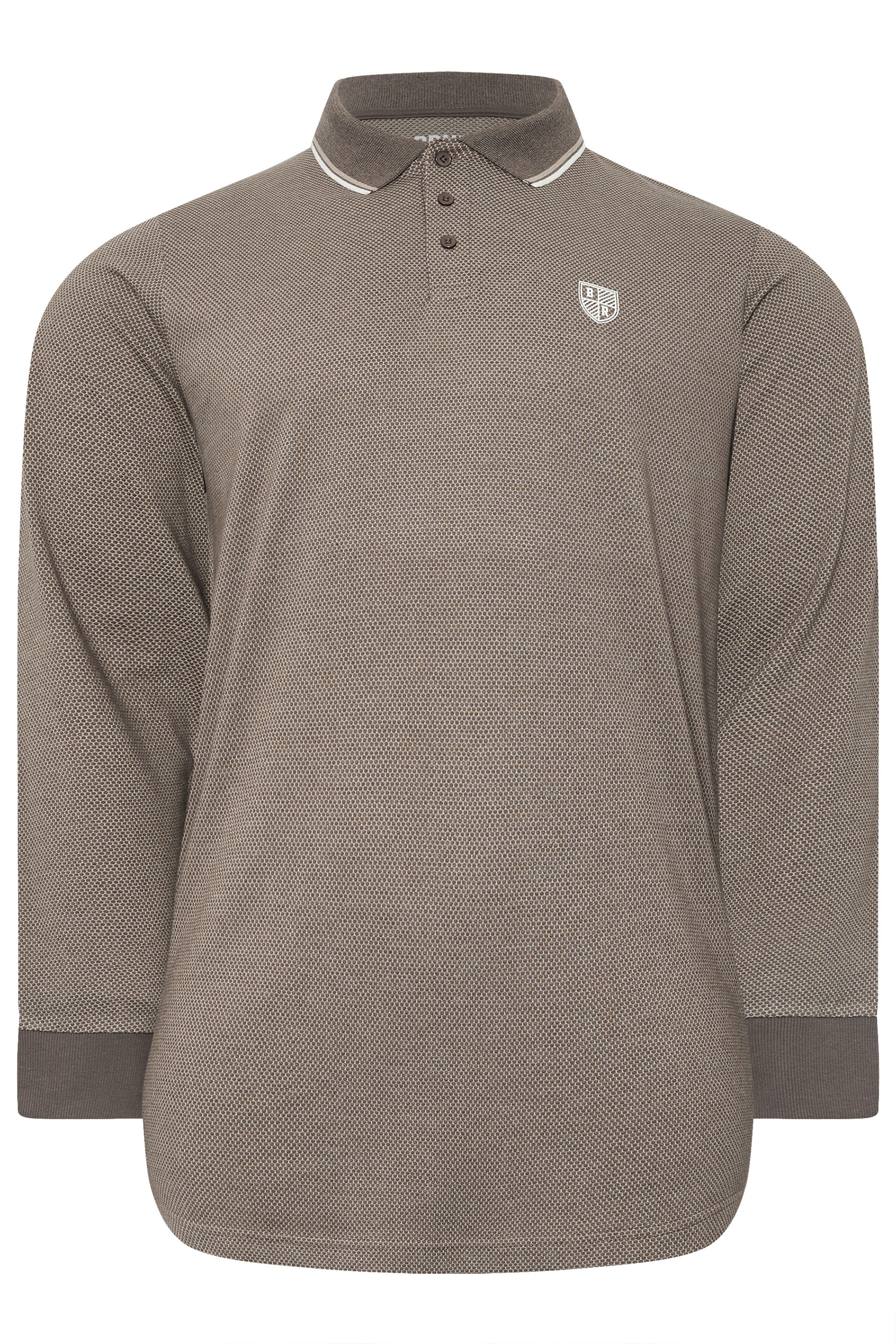 BadRhino Big & Tall Brown Textured Waffle Long Sleeve Polo Shirt | BadRhino 1