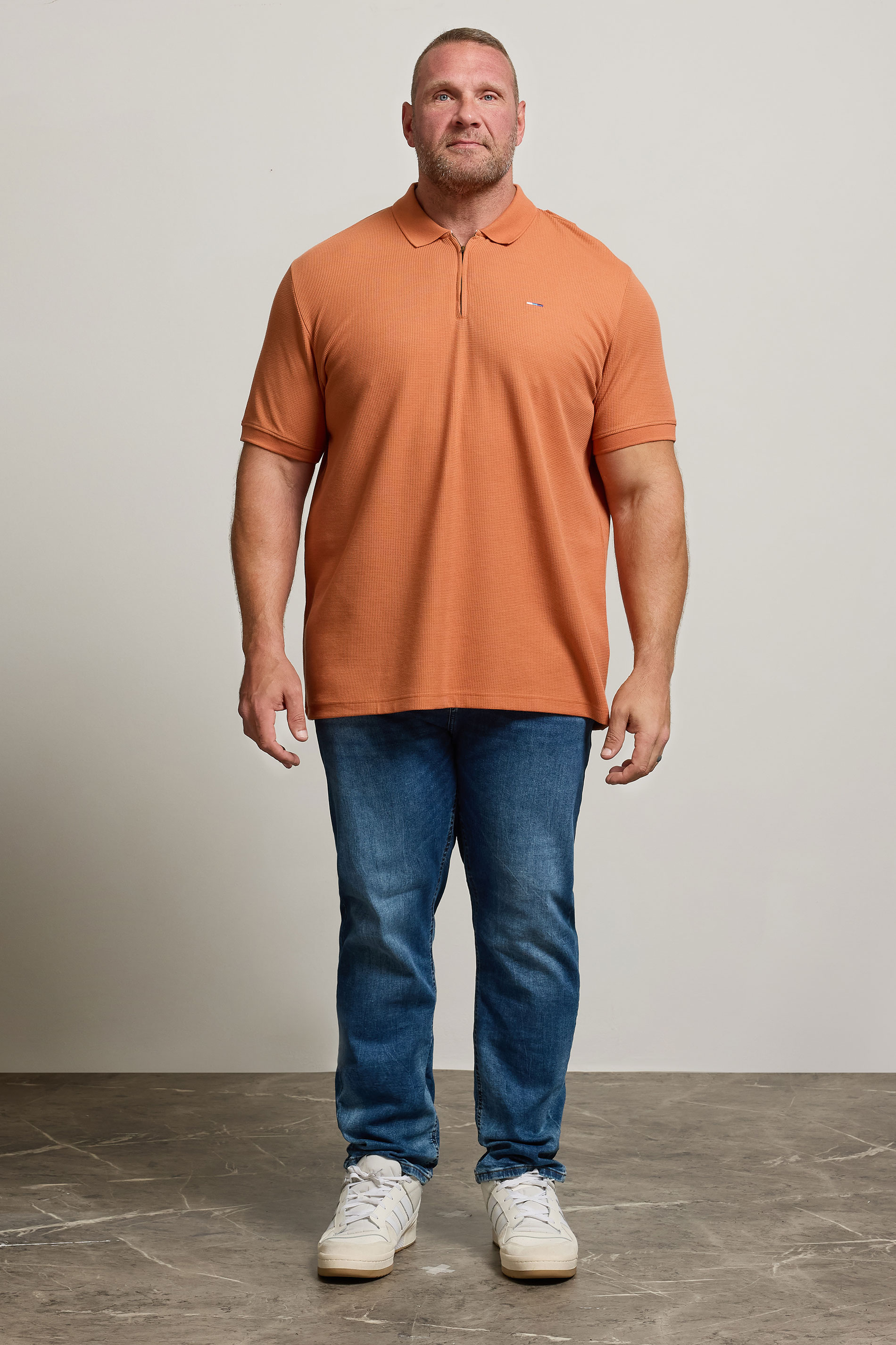 BadRhino Big & Tall Orange Waffle Texture Zip Polo Shirt | BadRhino 2
