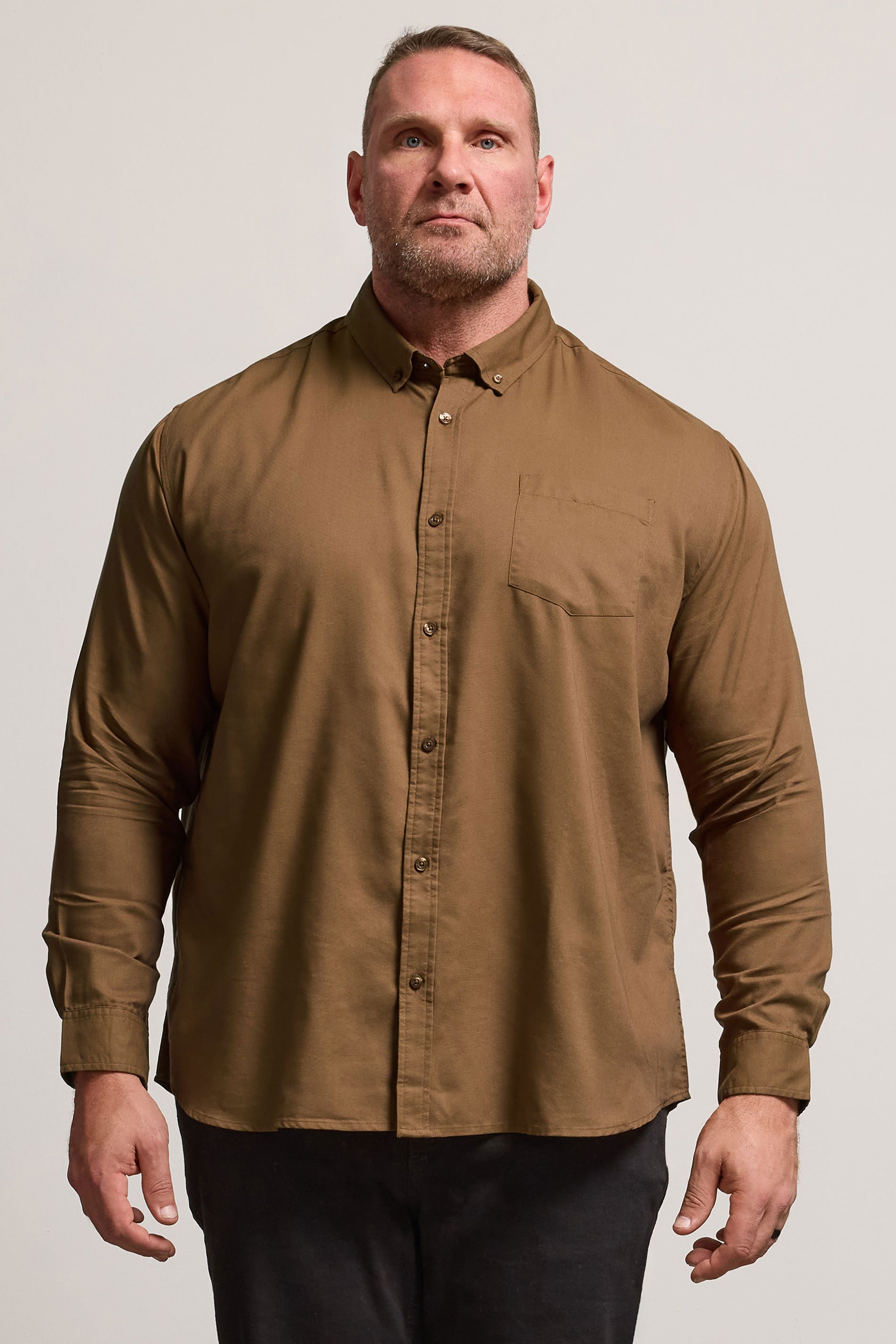 BadRhino Big & Tall Tan Brown Long Sleeve Oxford Shirt | BadRhino 1