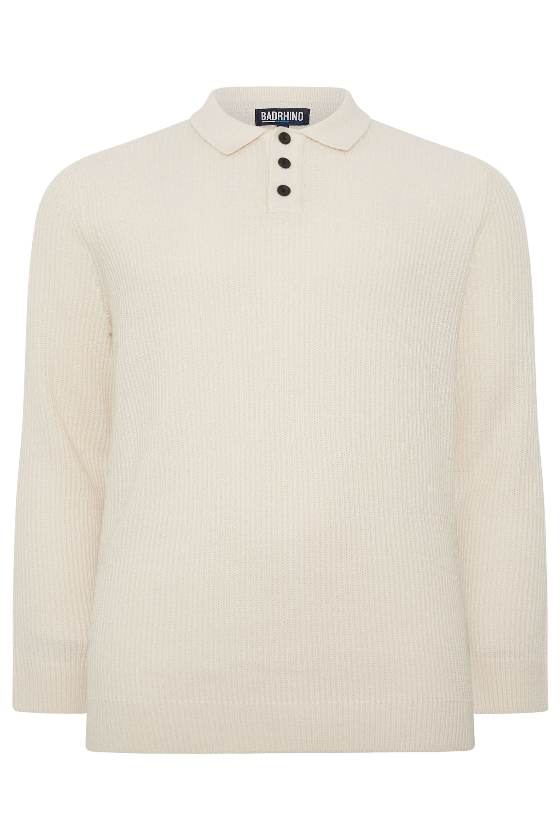 BadRhino Big & Tall Natural Brown Chunky Knit Collared Jumper | BadRhino 1