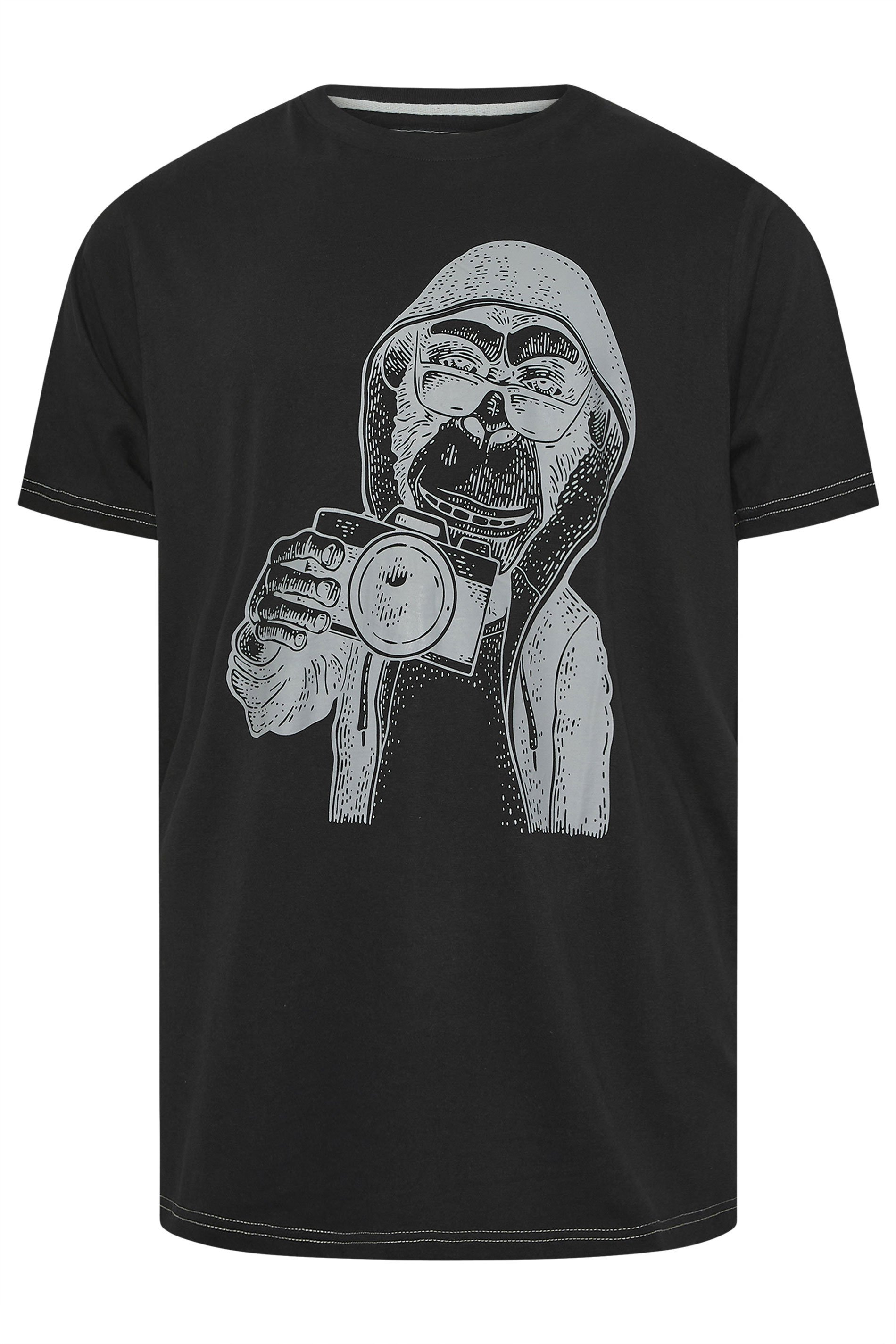 KAM Black Monkey Phtographer Graphic Print T-Shirt | BadRhino 3