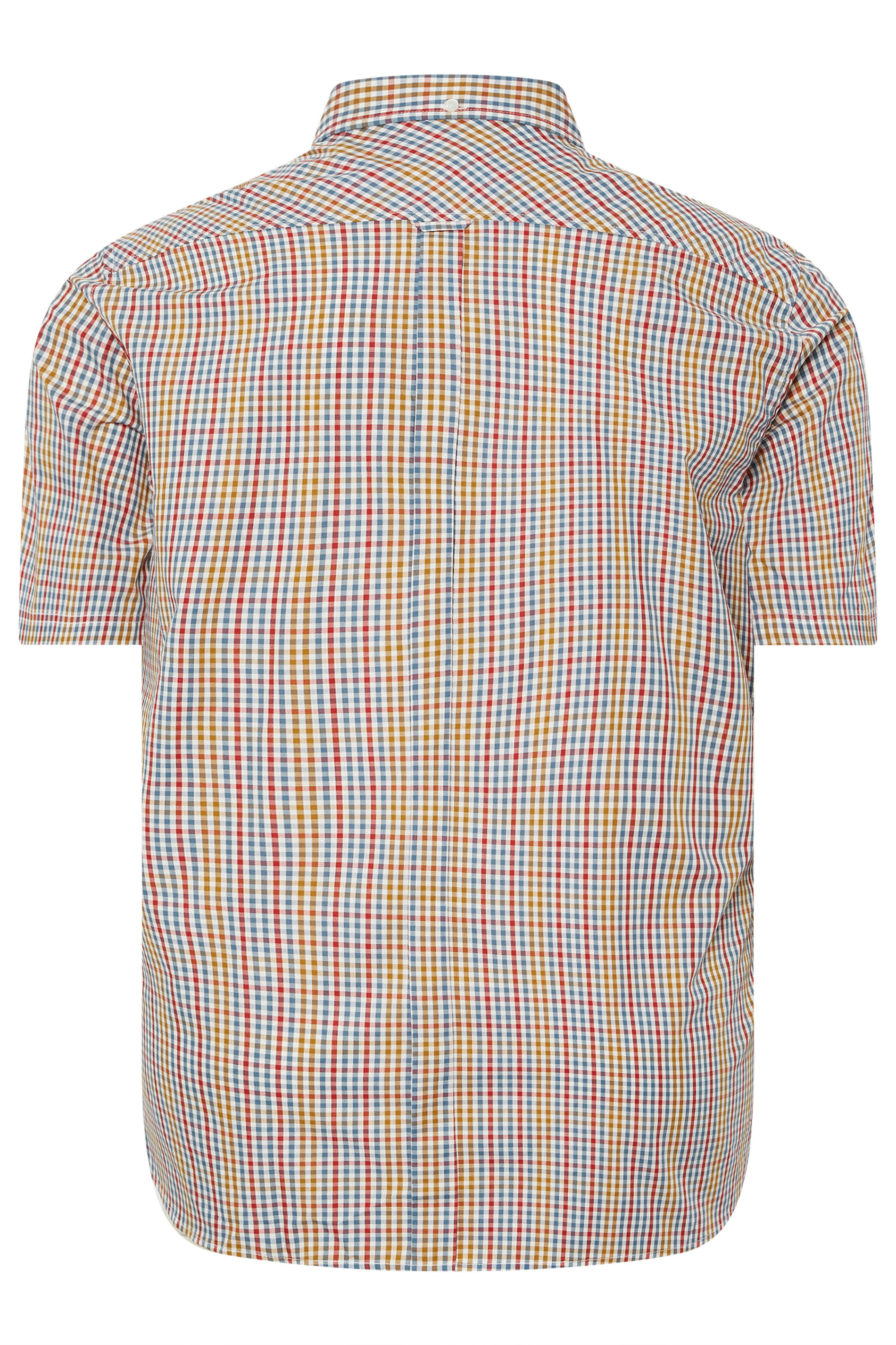 BEN SHERMAN Big & Tall White Gingham Button Through Shirt | BadRhino 4