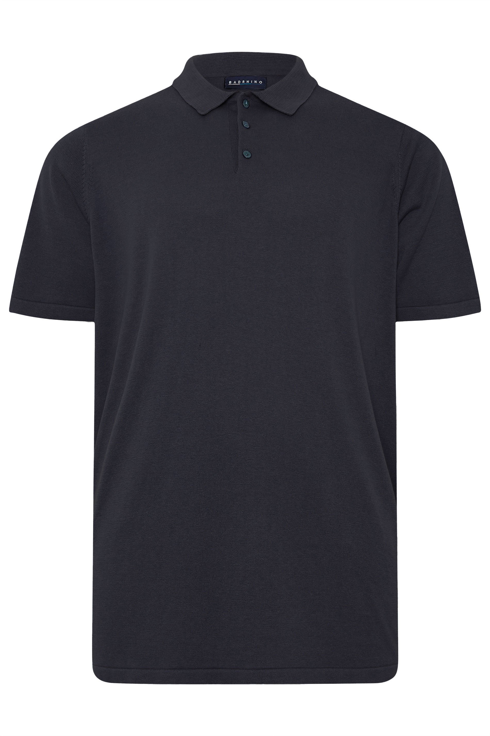BadRhino Big & Tall Navy Blue Knitted Short Sleeve Polo Shirt | BadRhino 6