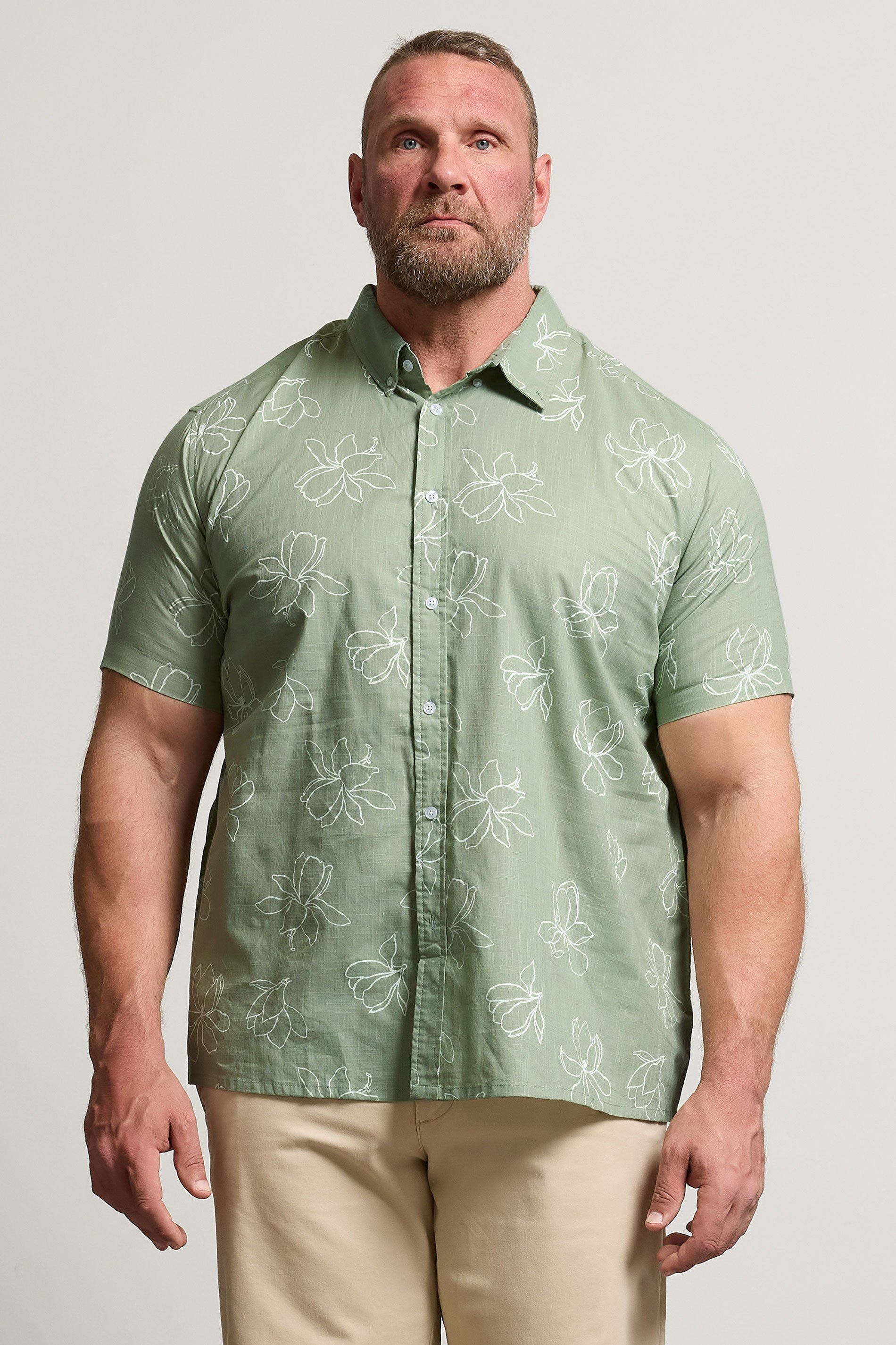 BadRhino Big & Tall Green Linear Floral Slub Shirt | BadRhino 2