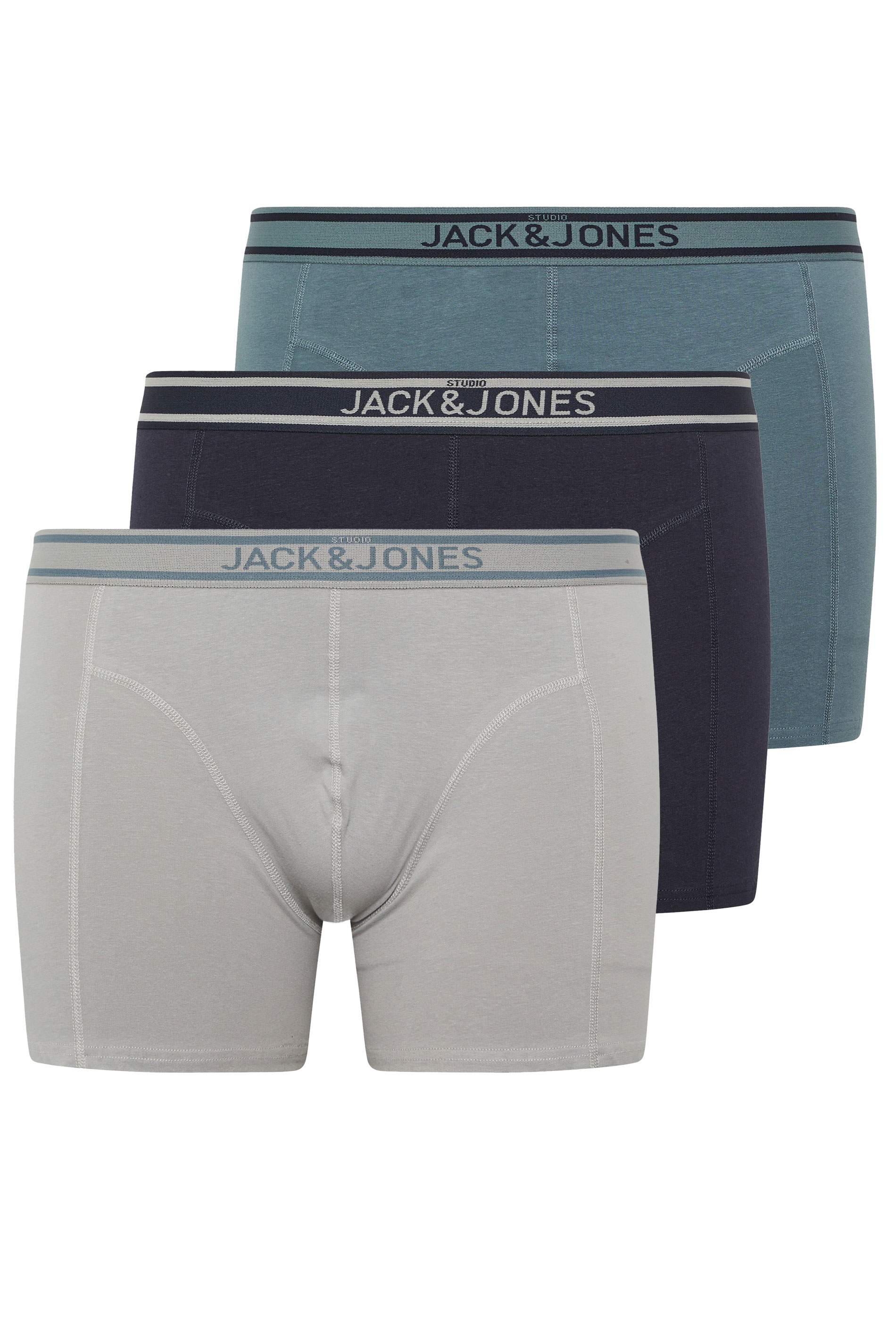 JACK & JONES Big & Tall 3 Pack Blue/Grey/Navy Blue Boxers | BadRhino 4