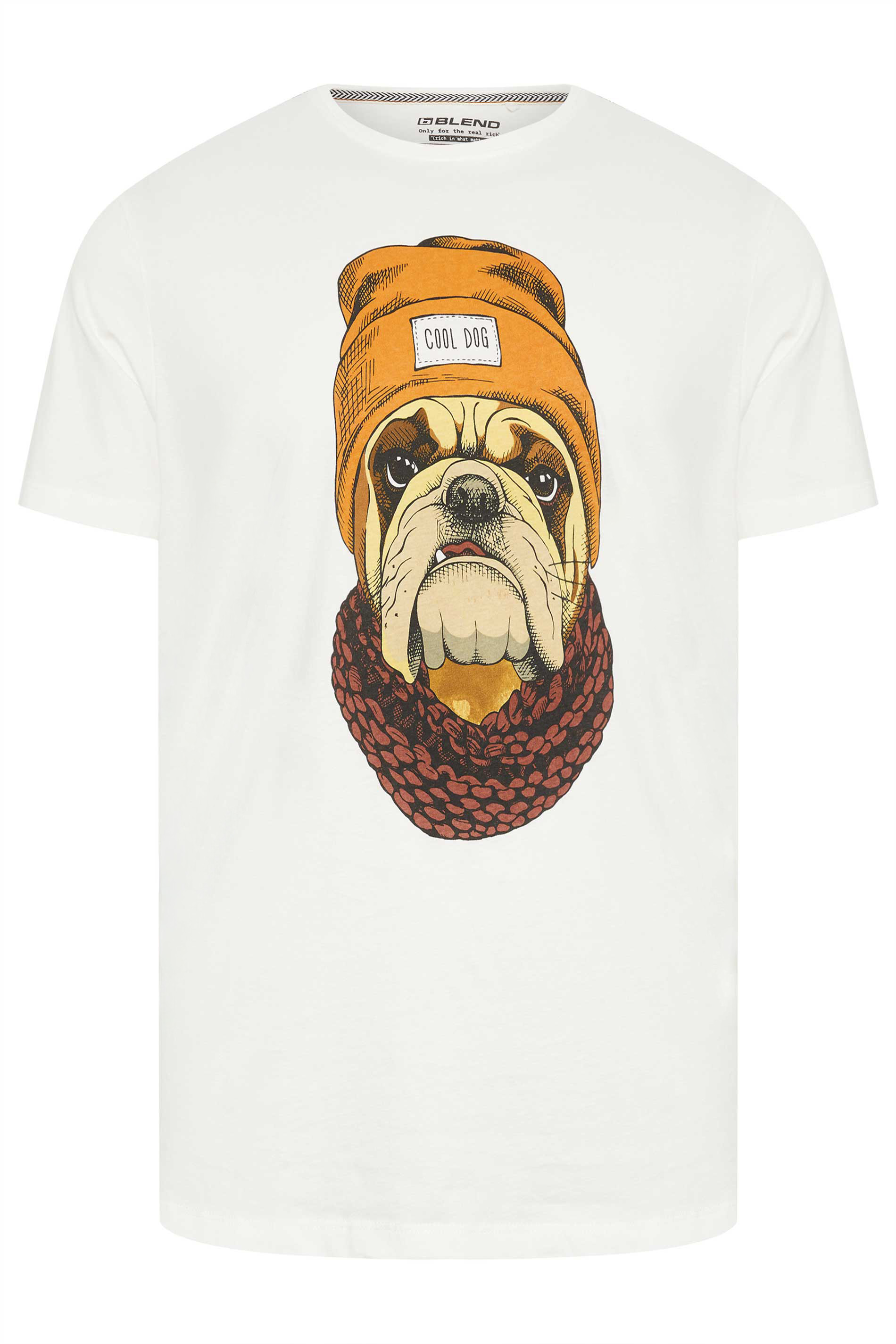 BLEND Big & Tall White Bulldog Print T-Shirt | BadRhino 2