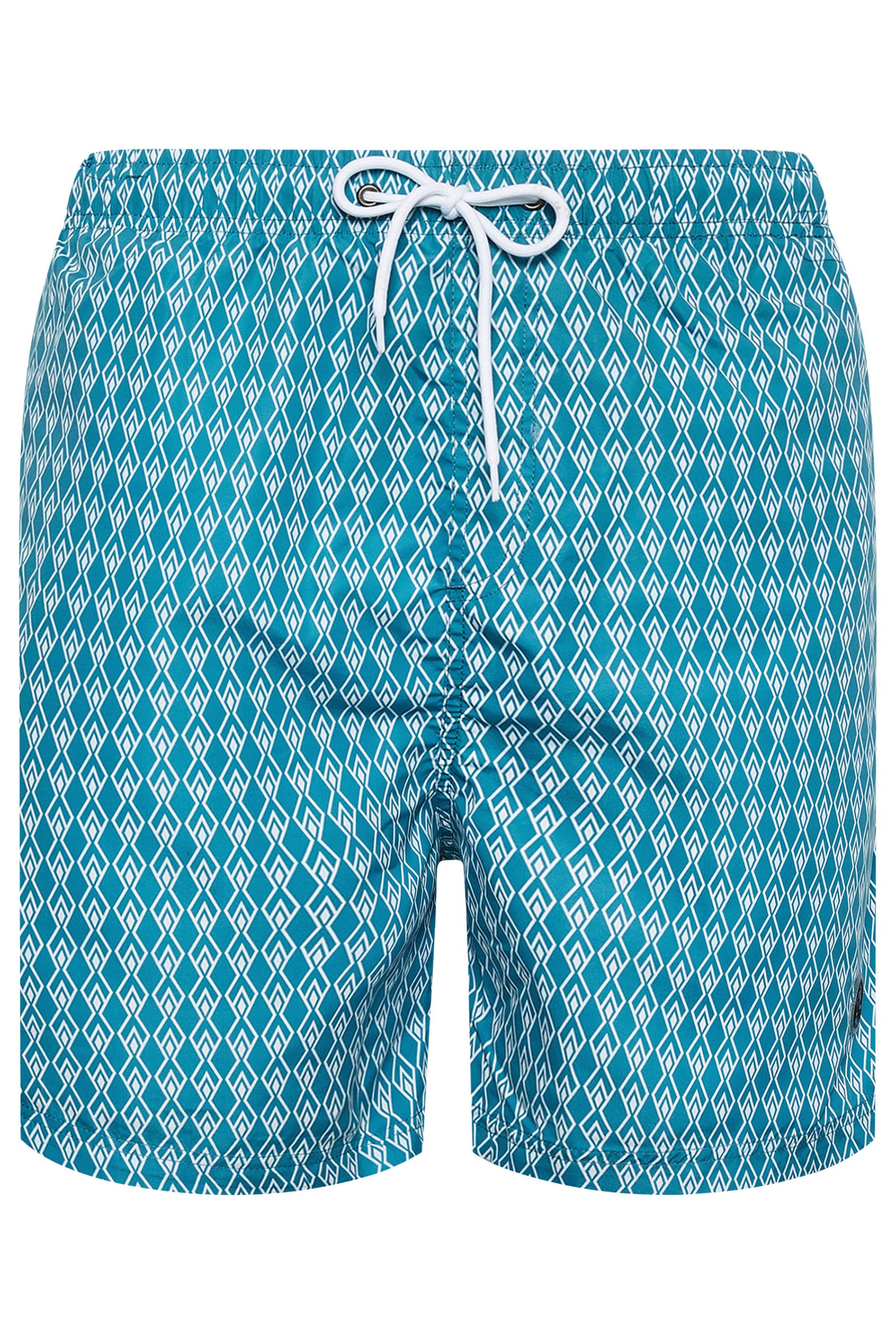 ESPIONAGE Big & Tall Light Blue Geometric Print Swim Shorts | BadRhino 4