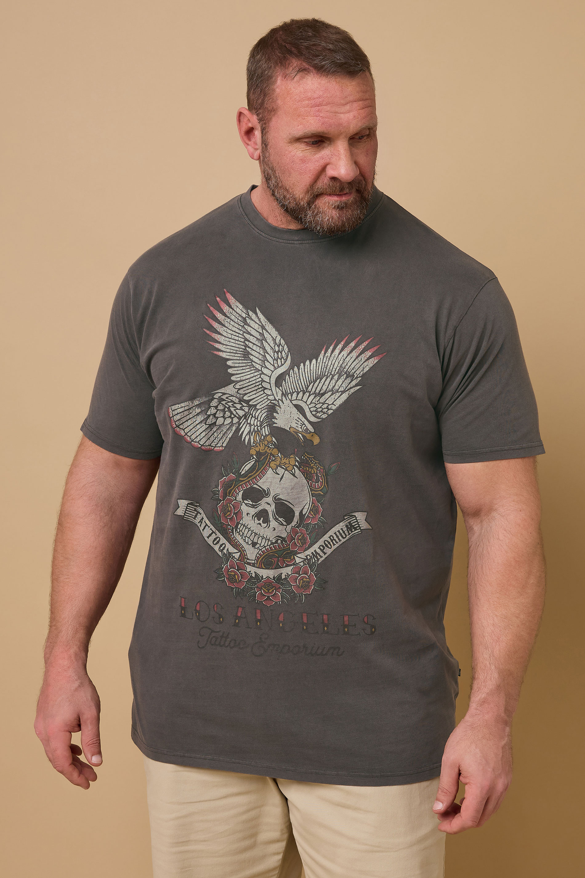 KAM Big & Tall Washed Black 'Skull & Eagle' T-Shirt | BadRhino 1