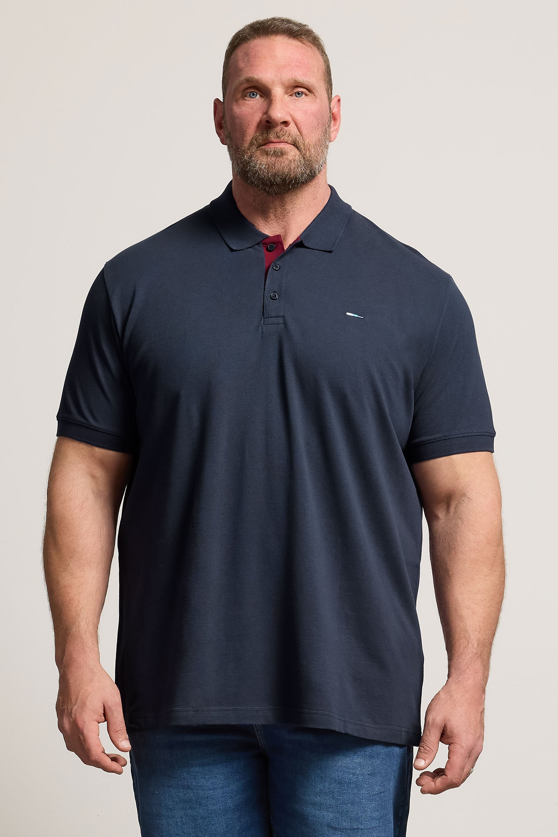 BadRhino Big & Tall Navy Blue & Red Contrast Polo Shirt | BadRhino 3