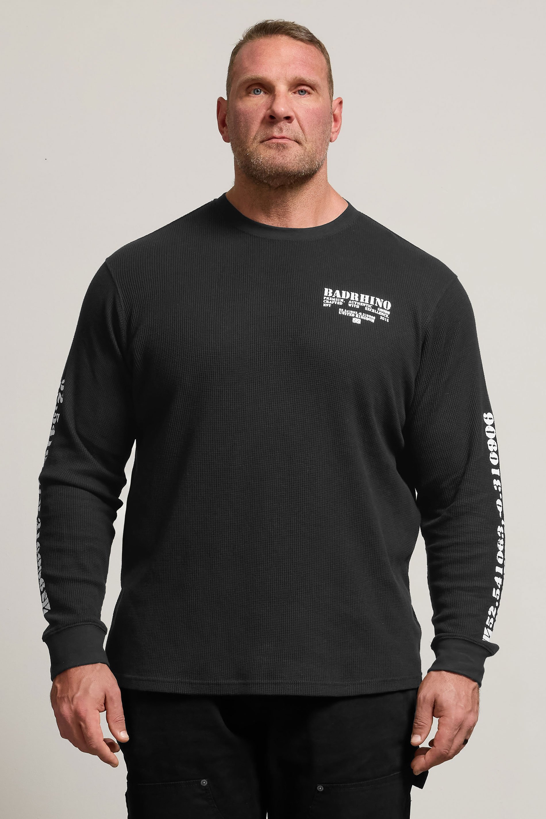 BadRhino Big & Tall Black Military Waffle Texture Long sleeve T-Shirt | BadRhino 3