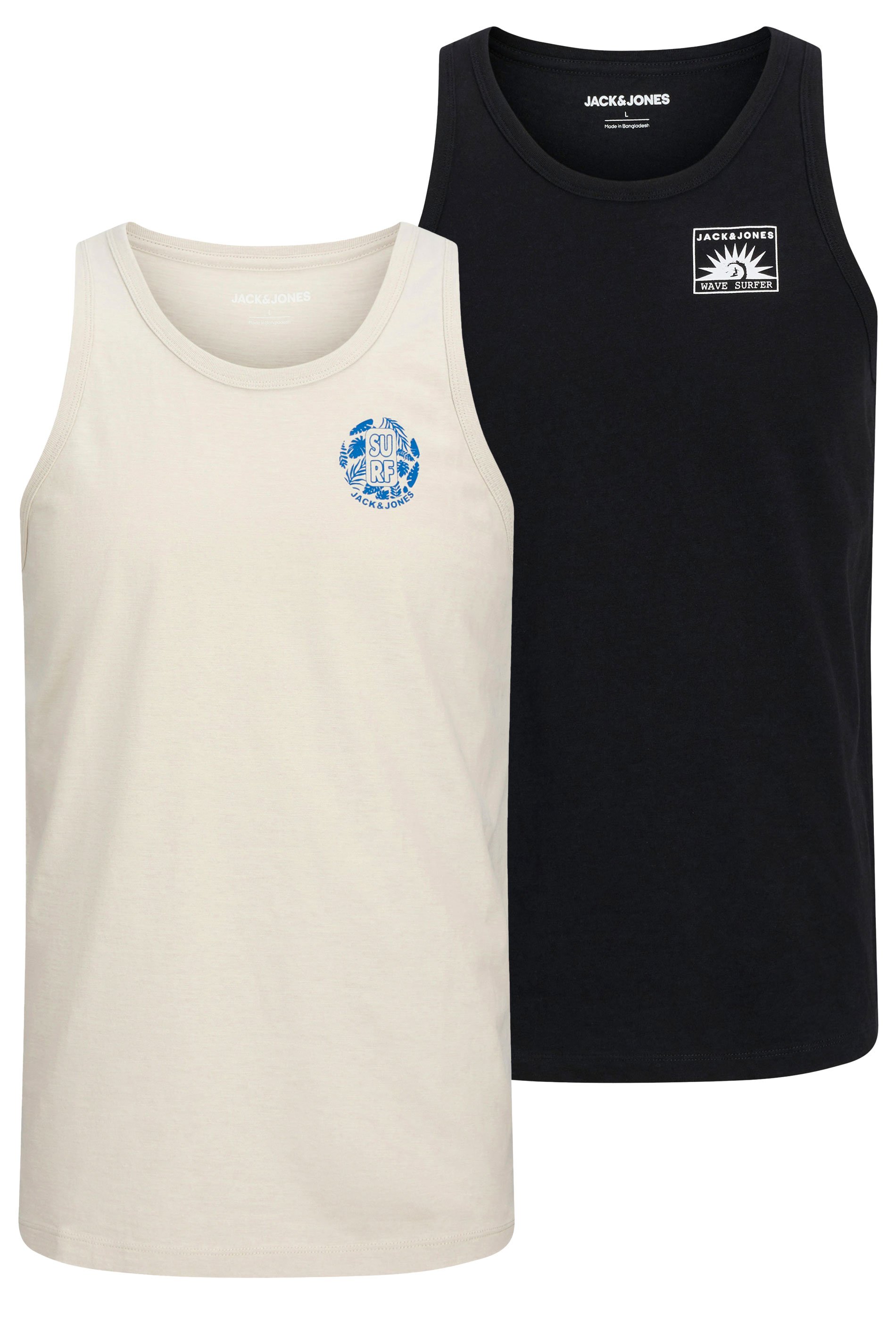 JACK & JONES Big & Tall 2 PACK Moonbeam White & Black Vests | BadRhino 4