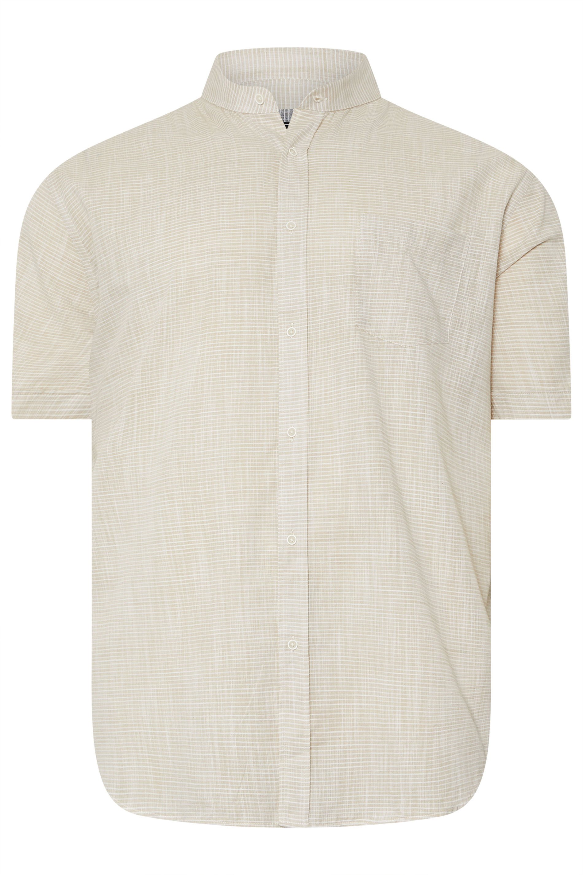 KAM Big & Tall Stone Brown Stripe Grandad Collar Shirt | BadRhino 3