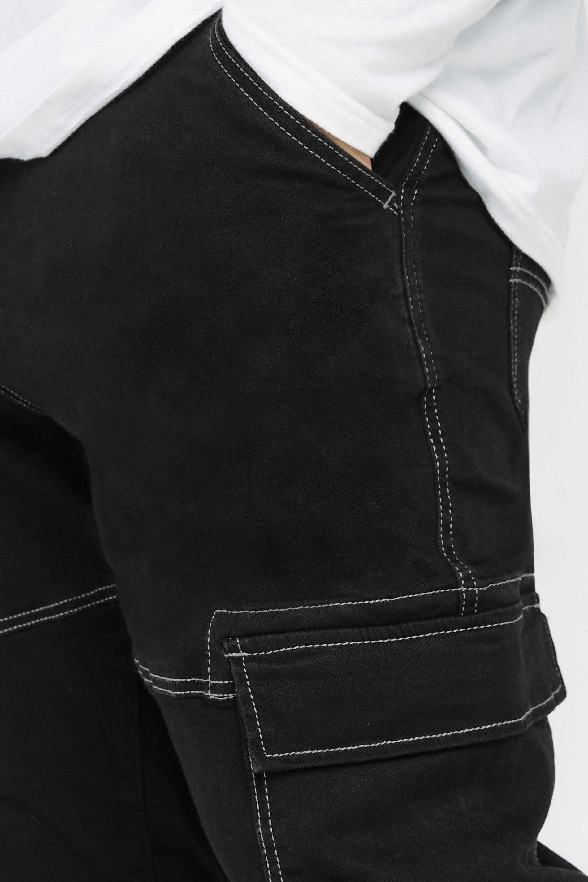 BadRhino Big & Tall Black Contrast Stitch Cargo Jeans | BadRhino 5