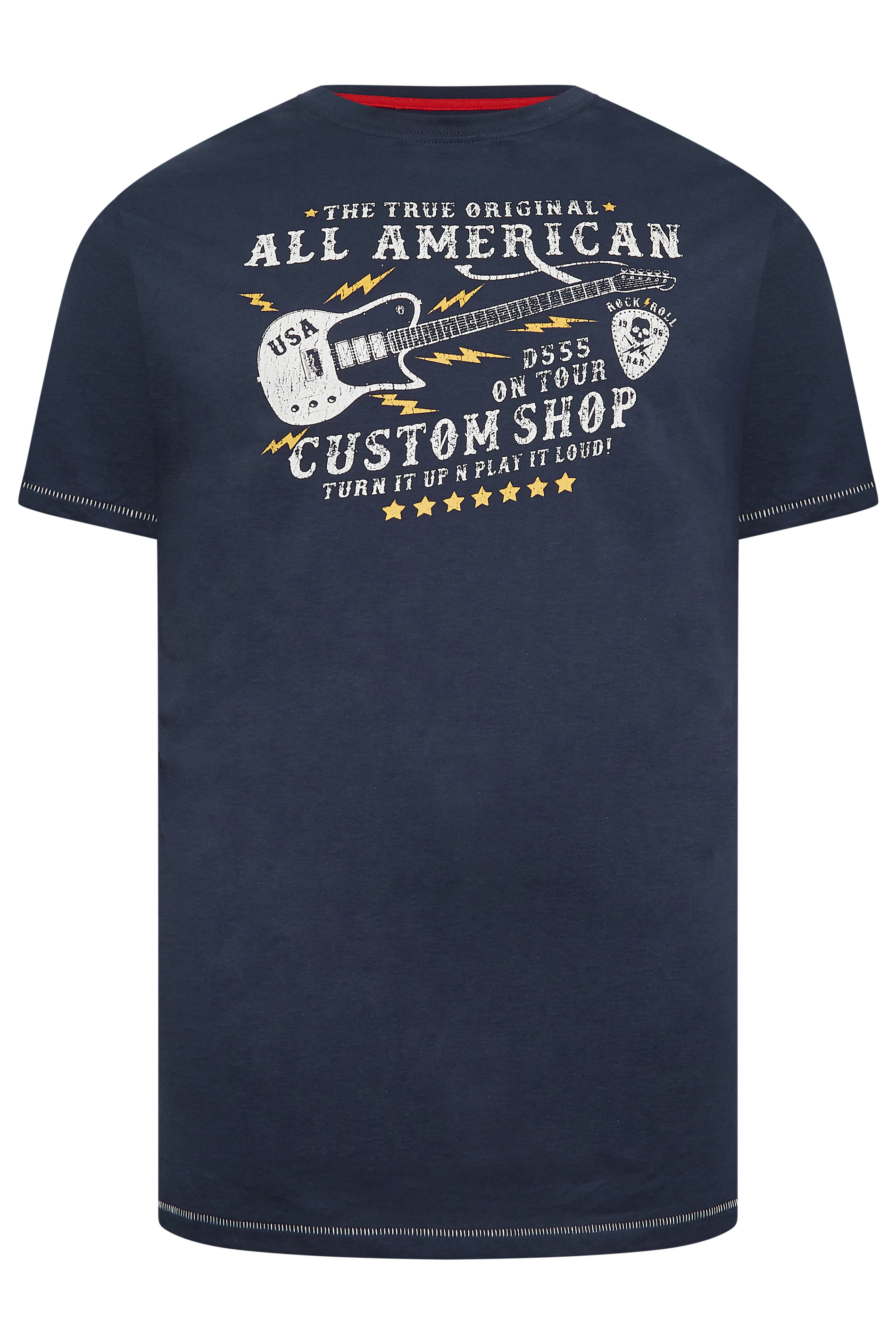 D555 Big & Tall Navy Blue 'All American' Guitar Print T-Shirt | BadRhino 3