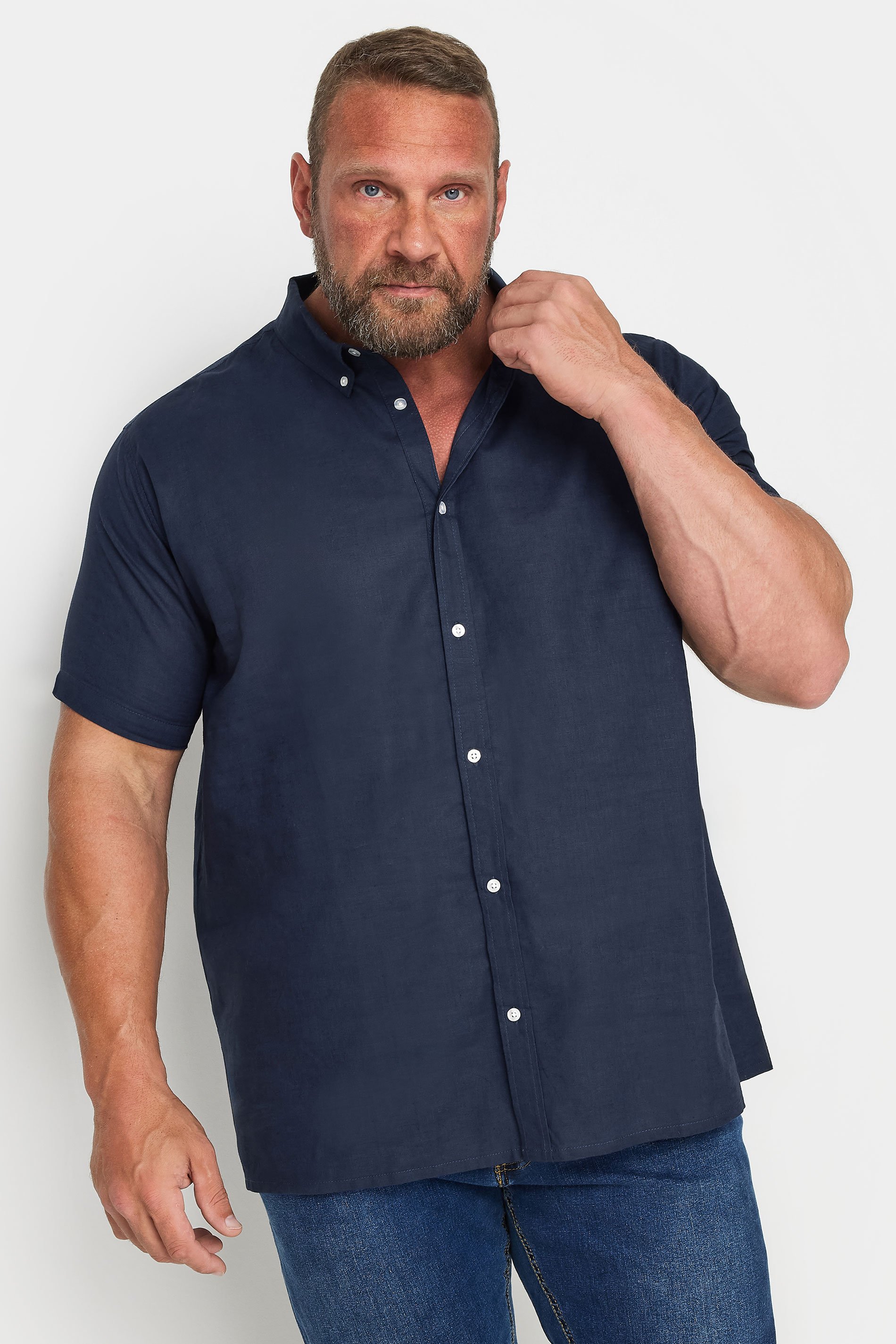 BadRhino Navy Blue Short Sleeve Linen Shirt | BadRhino 1