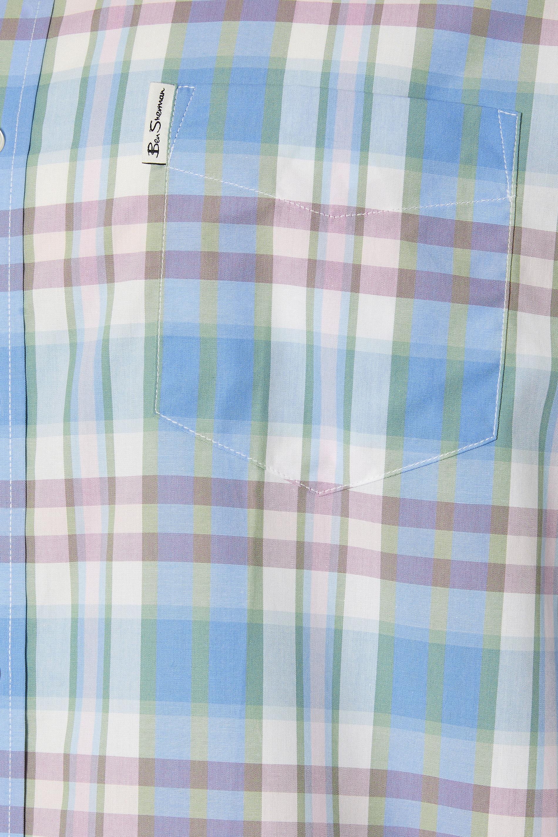 BEN SHERMAN Big & Tall Light Blue Checked Button Through Shirt | BadRhino 2