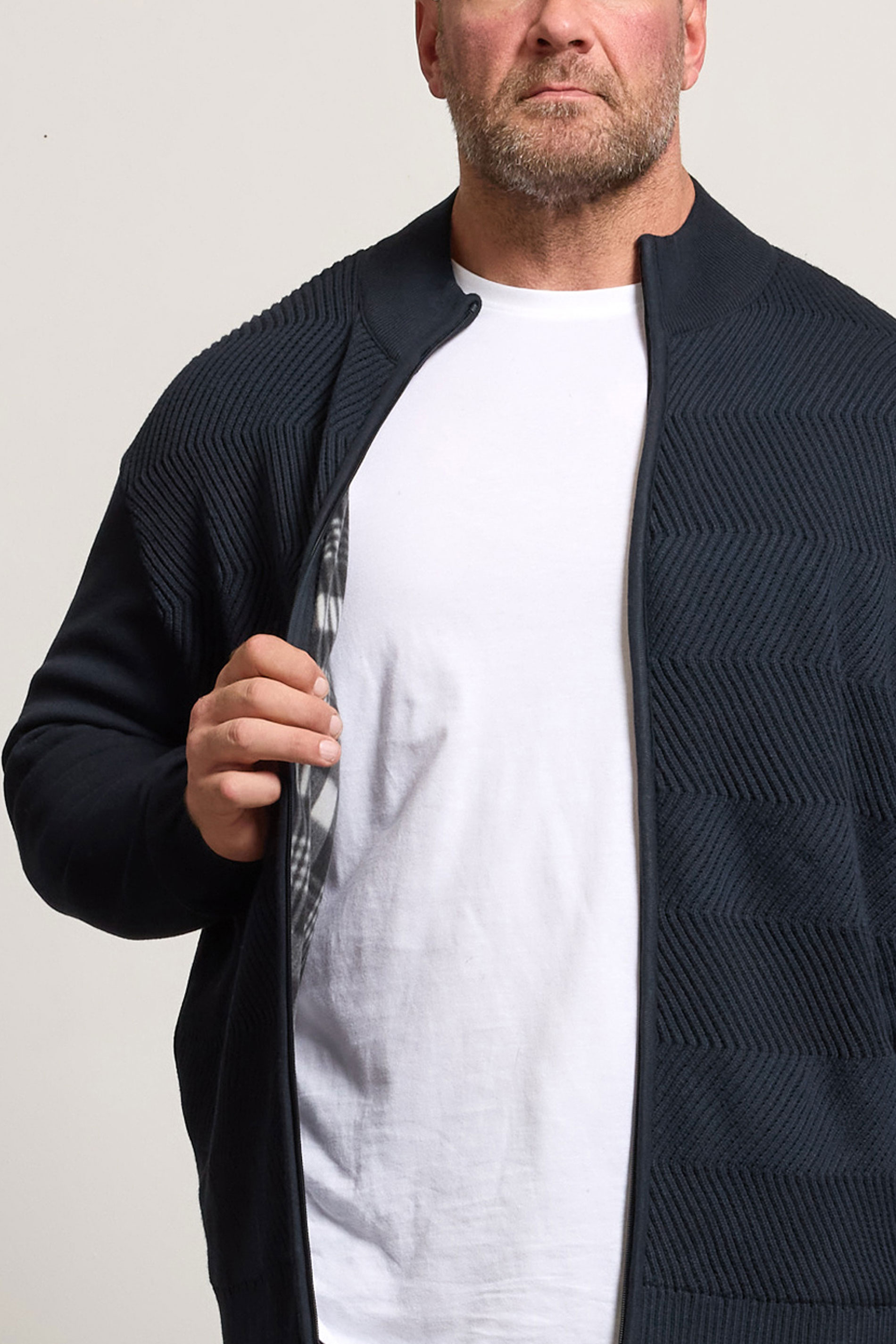 BadRhino Big & Tall Navy Blue Fleece Lined Ribbed Zip Through Ribbed Jumper | BadRhino 4