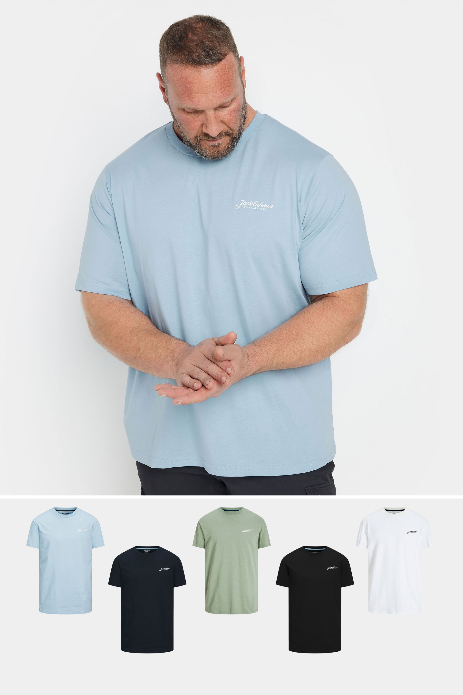 JACK & JONES Big & Tall Light blue & Black Core T-Shirts | BadRhino 1