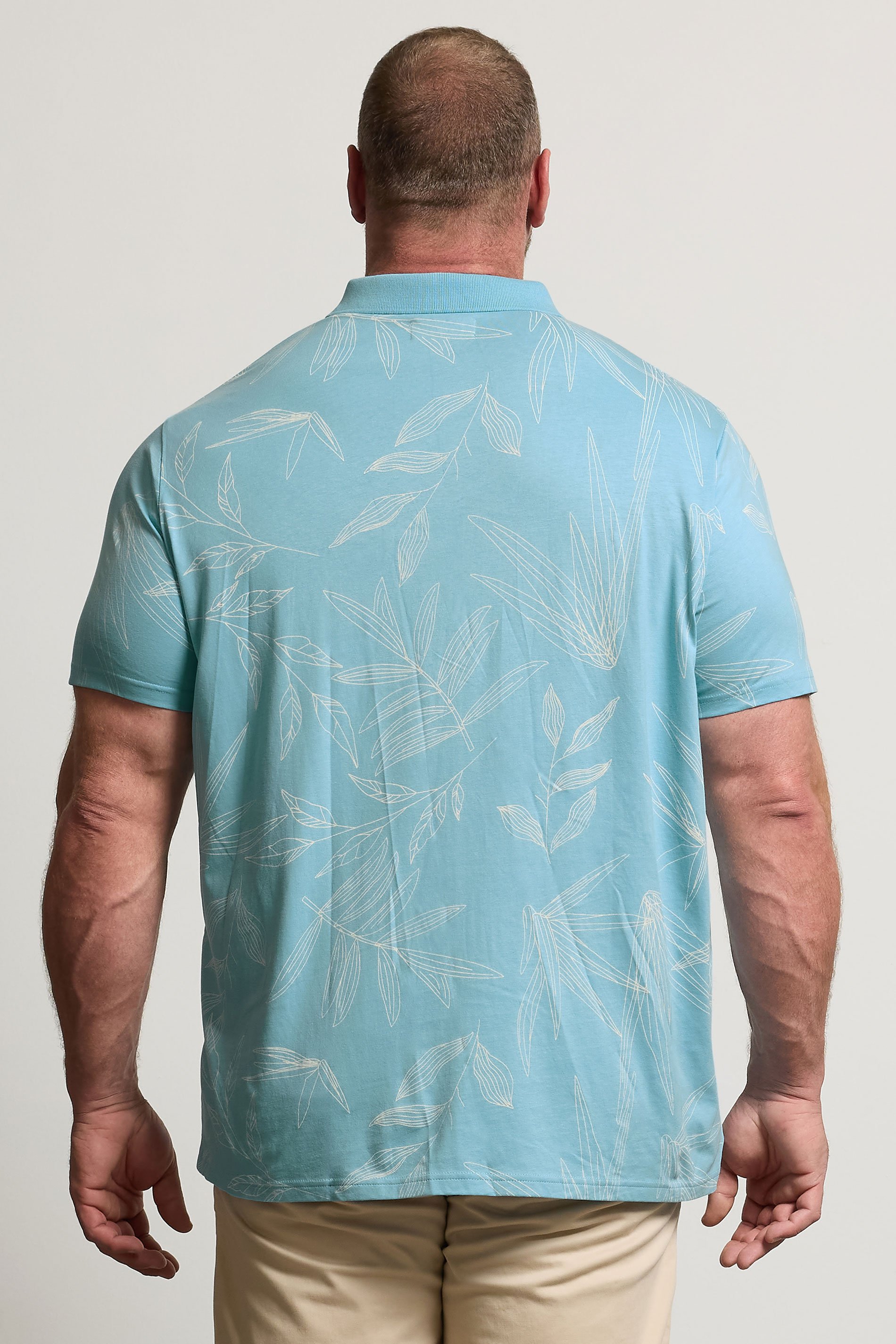 BadRhino Big & Tall Light Blue Leaf Print Polo Shirt | BadRhino 4