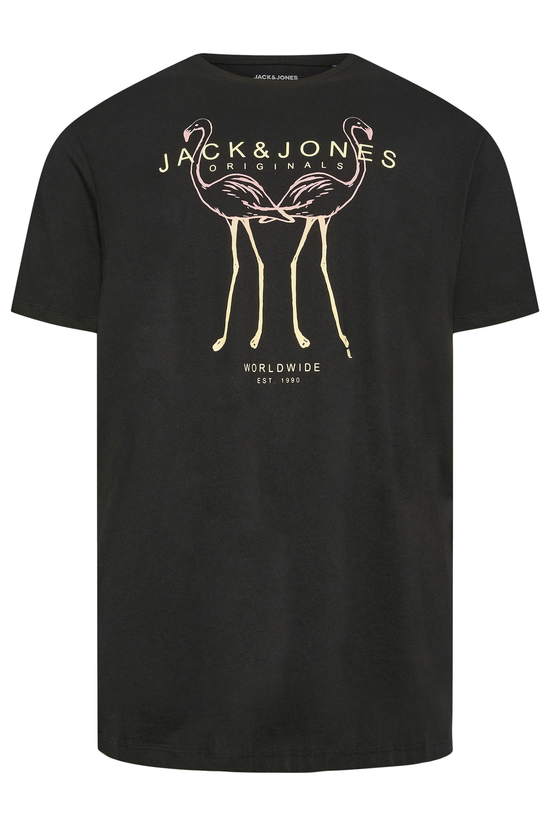 JACK & JONES Black Flamingo Short Sleeve Crew Neck T-Shirt | BadRhino 2