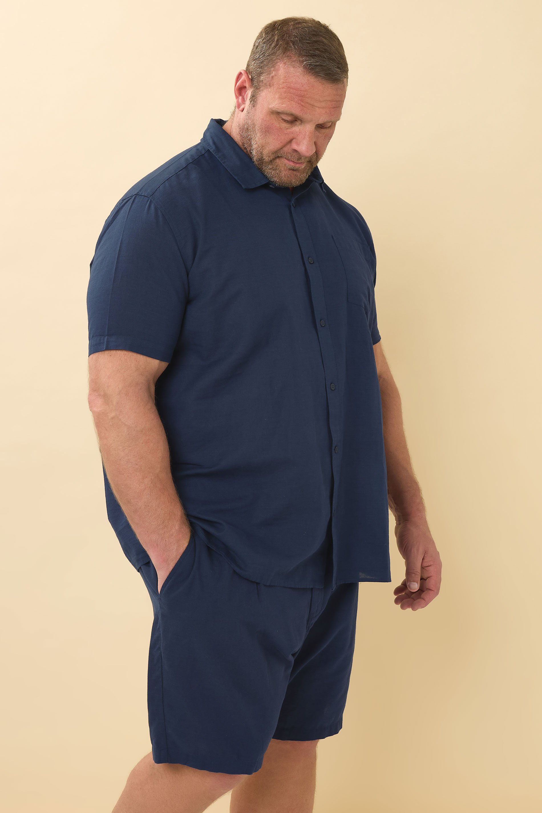 BadRhino Big & Tall Navy Blue Cotton Linen Mix Shorts | BadRhino 6