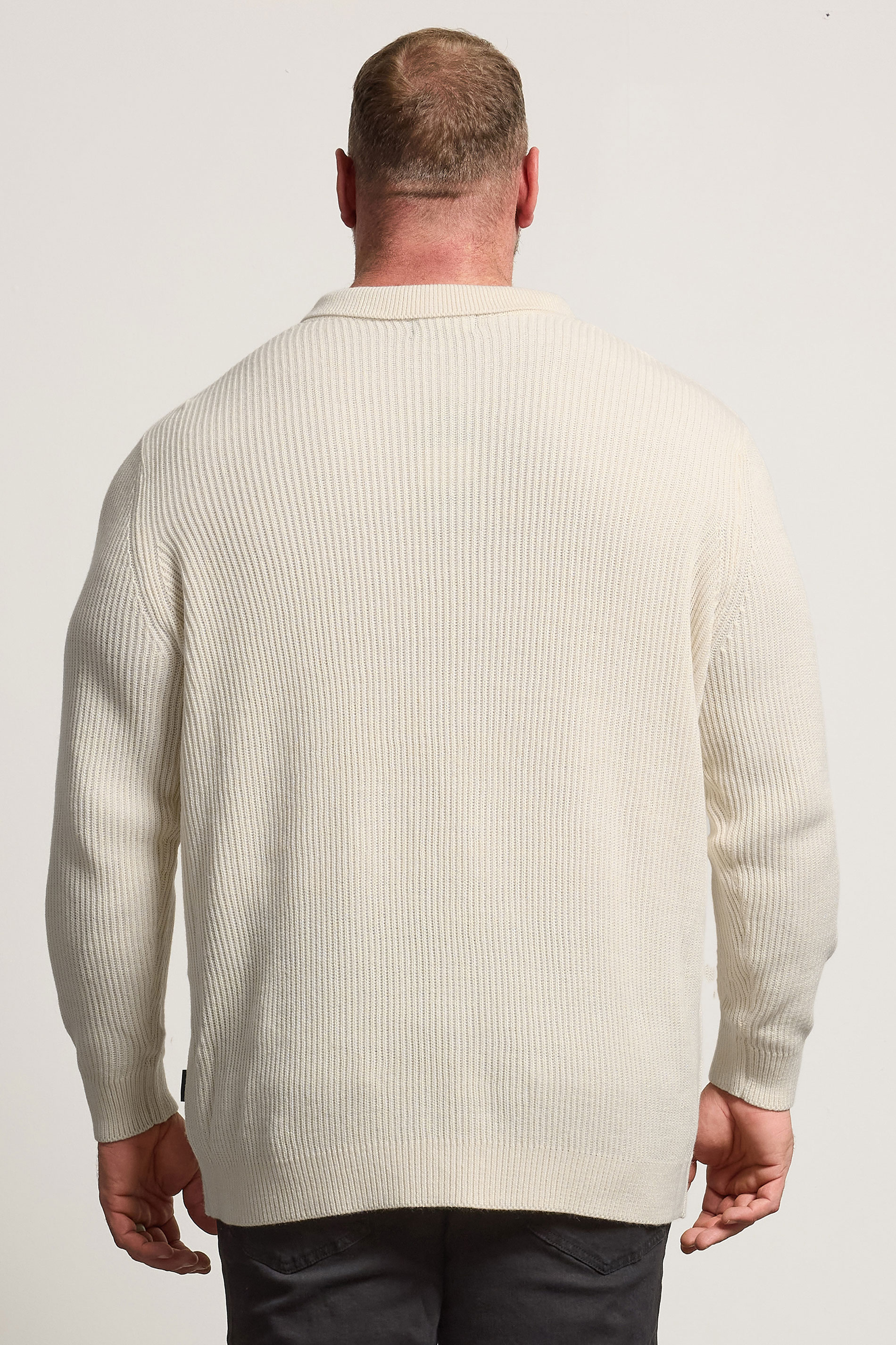 BadRhino Big & Tall Natural Brown Chunky Knit Collared Jumper | BadRhino 3