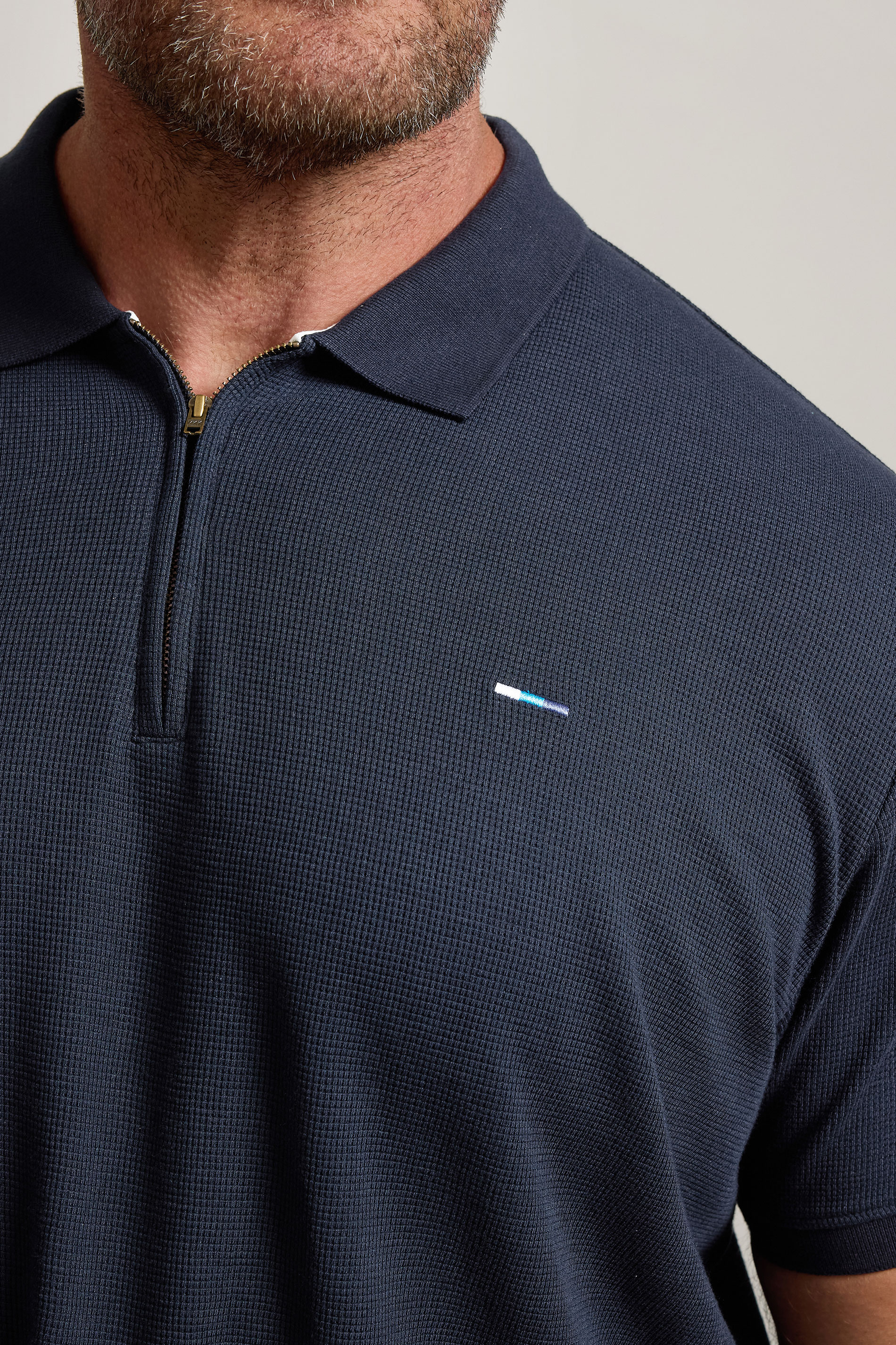 BadRhino Big & Tall Navy Blue Waffle Texture Zip Polo Shirt | BadRhino 4