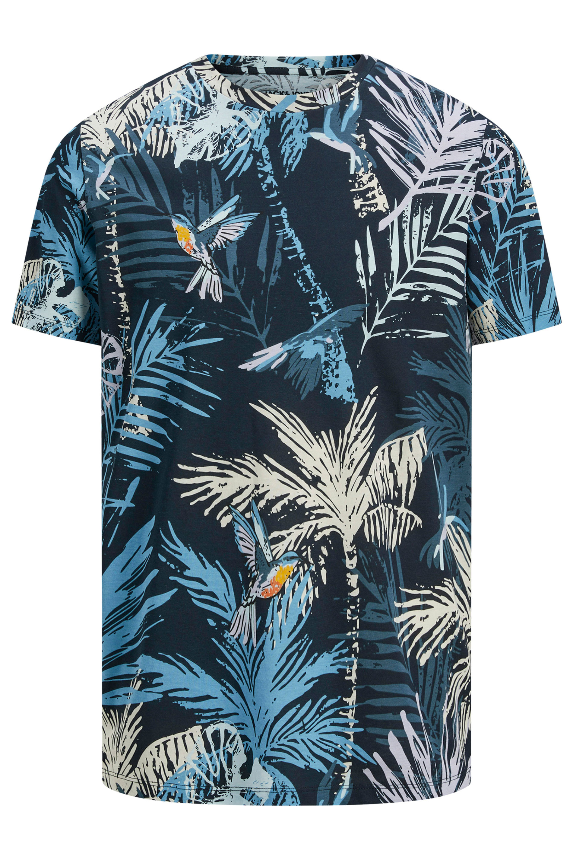 JACK & JONES Big & Tall Blue Hawaiian Printed T-Shirt | BadRhino 3