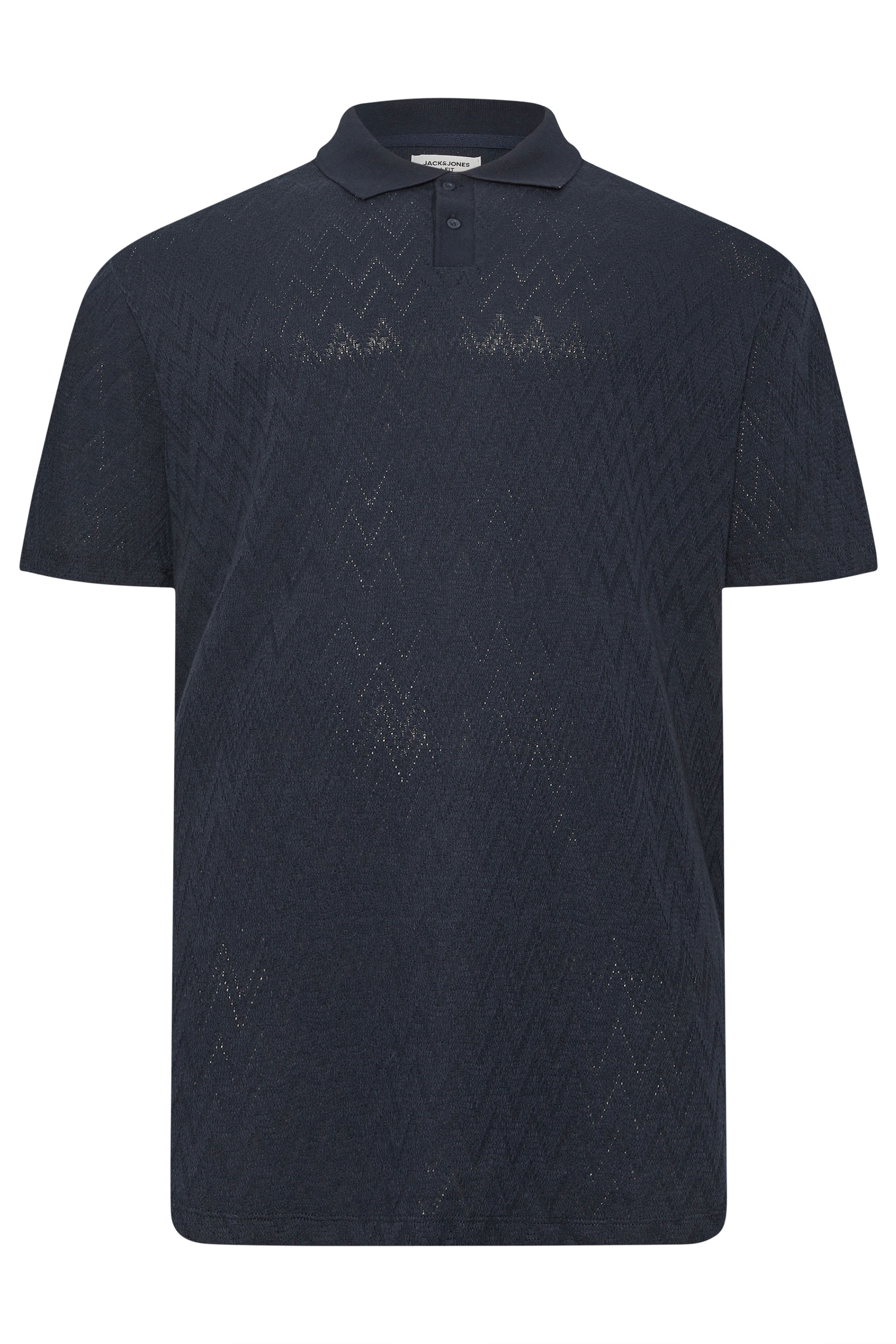 JACK & JONES Big & Tall Navy Blue Jacquard Polo Shirt | BadRhino 2