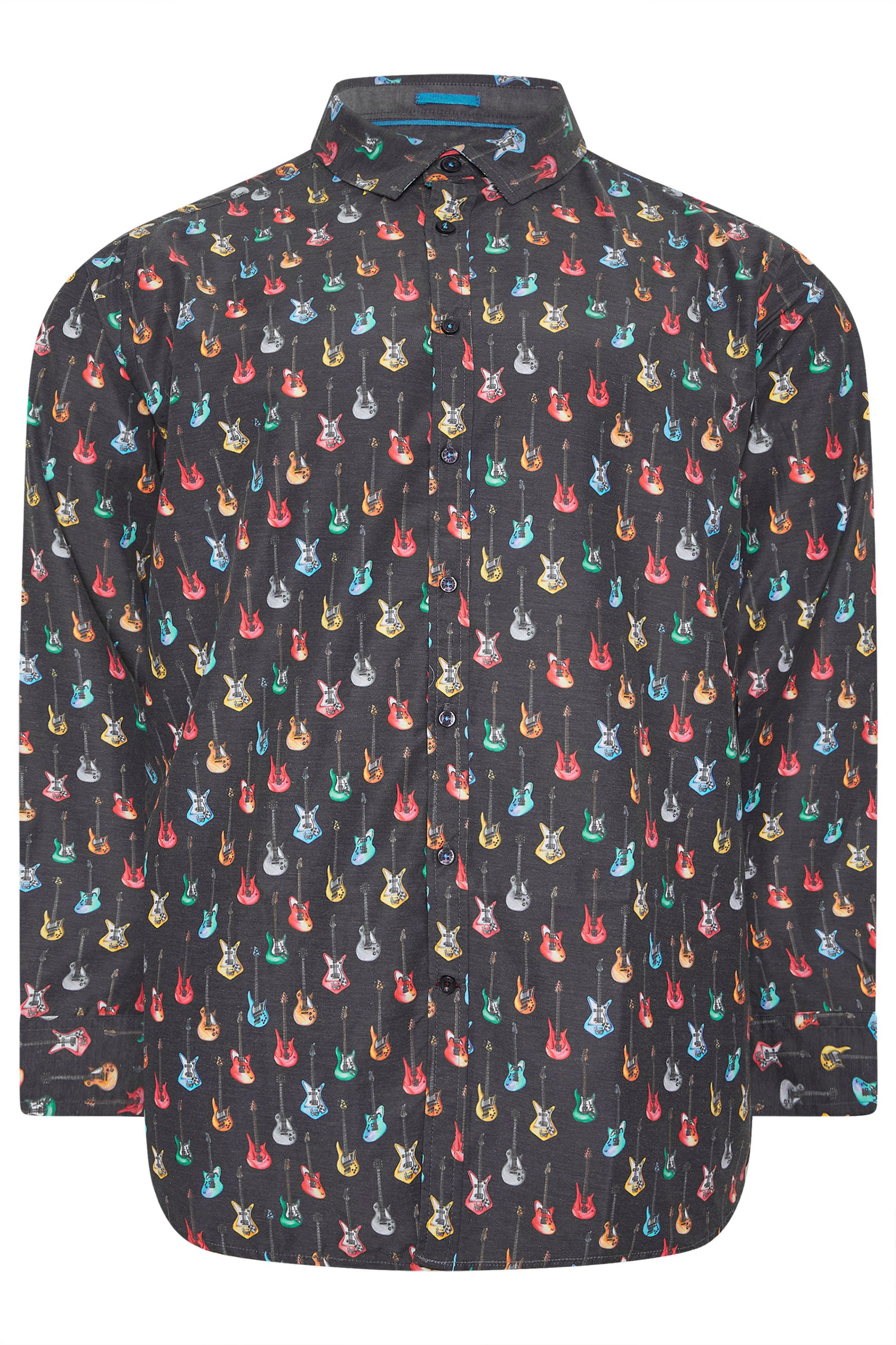 D555 Big & Tall Navy Blue Guitar Print Shirt | BadRhino 3