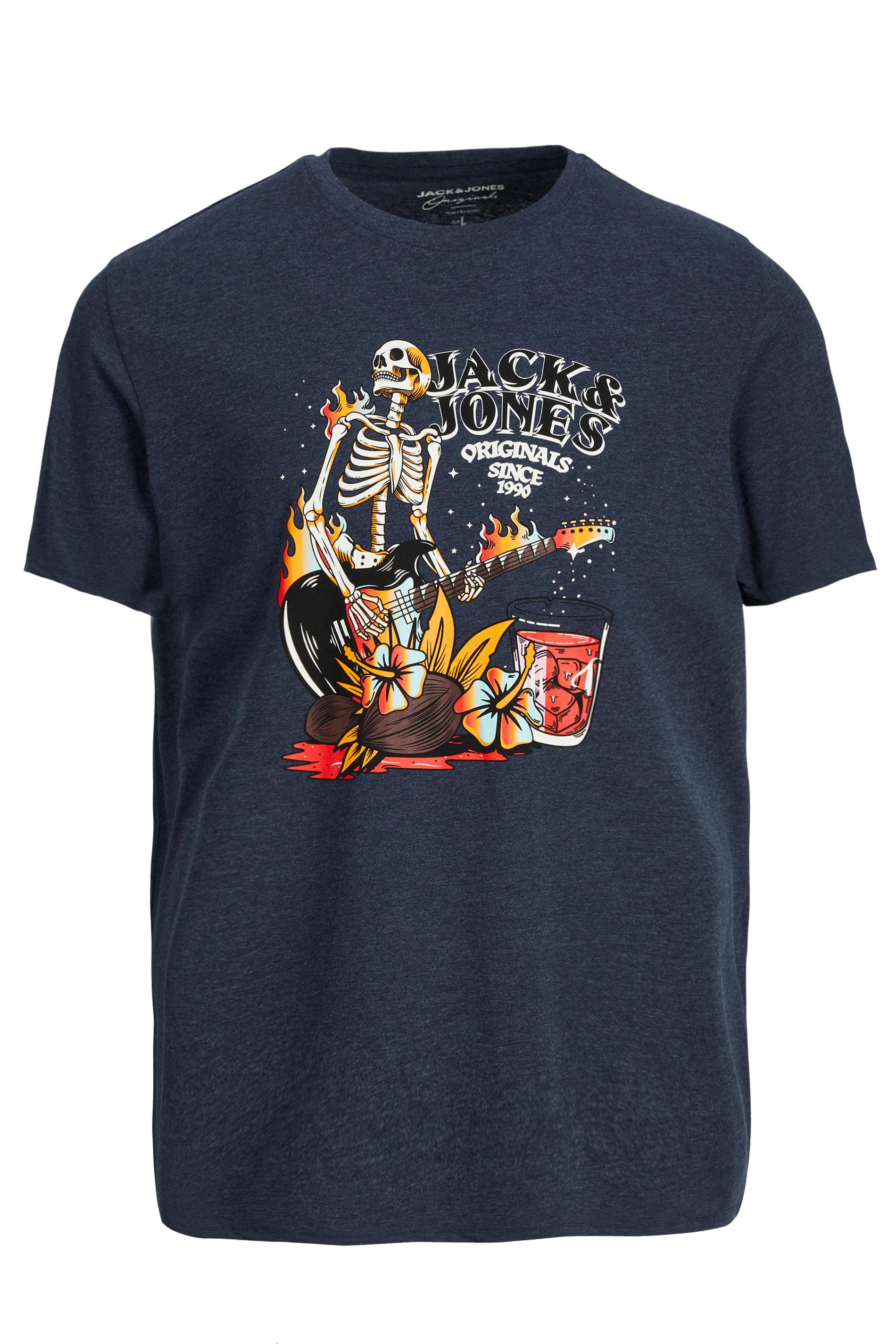 JACK & JONES Big & Tall Navy Blue Skeleton Guitar Print T-Shirt | BadRhino 2