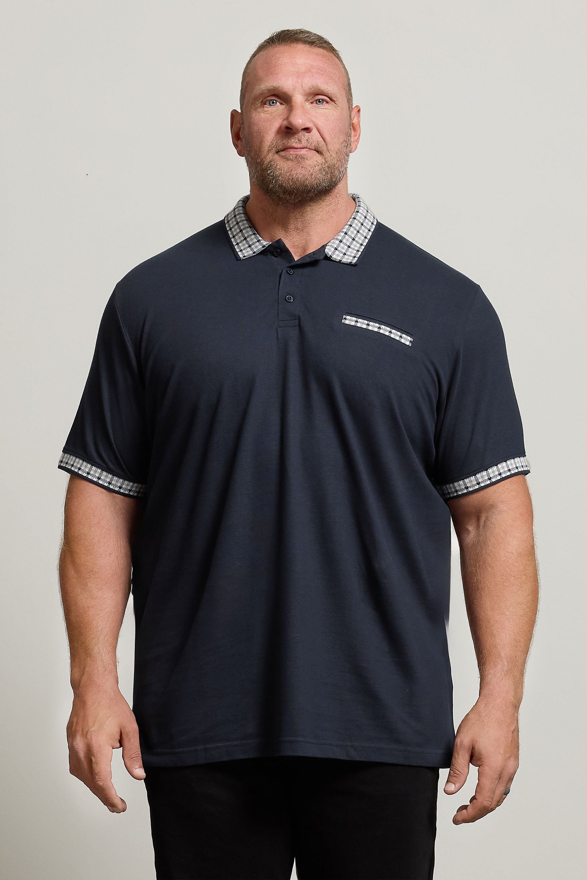 BadRhino Big & Tall Navy Blue Jacquard Checked Collar Polo Shirt | BadRhino 1