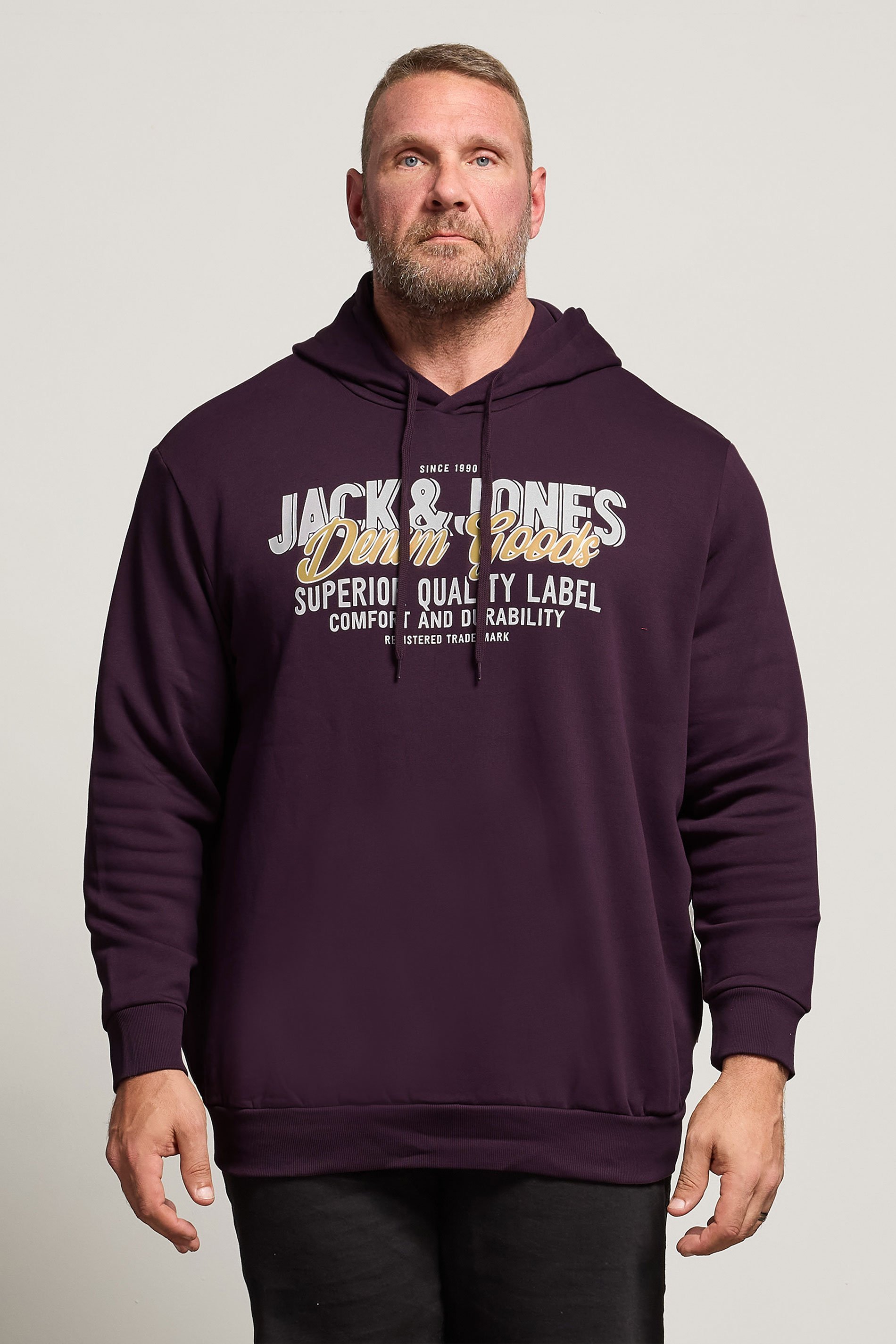 Jack & Jones Big & Tall Plum Purple Superior Hoodie | BadRhino 1