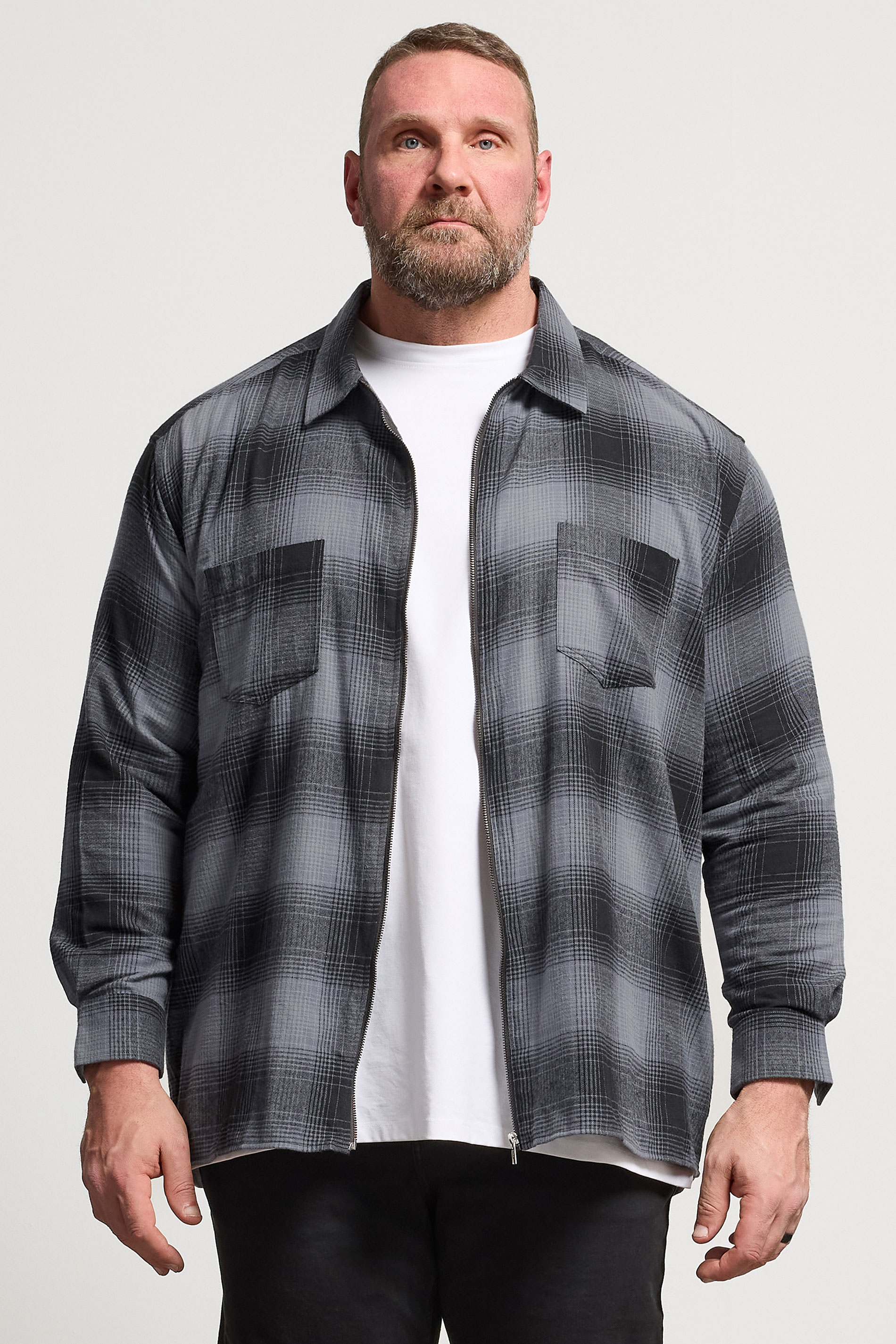 KAM Big & Tall Navy Blue Zip Through Quilted Check Overshirt | BadRhino 3