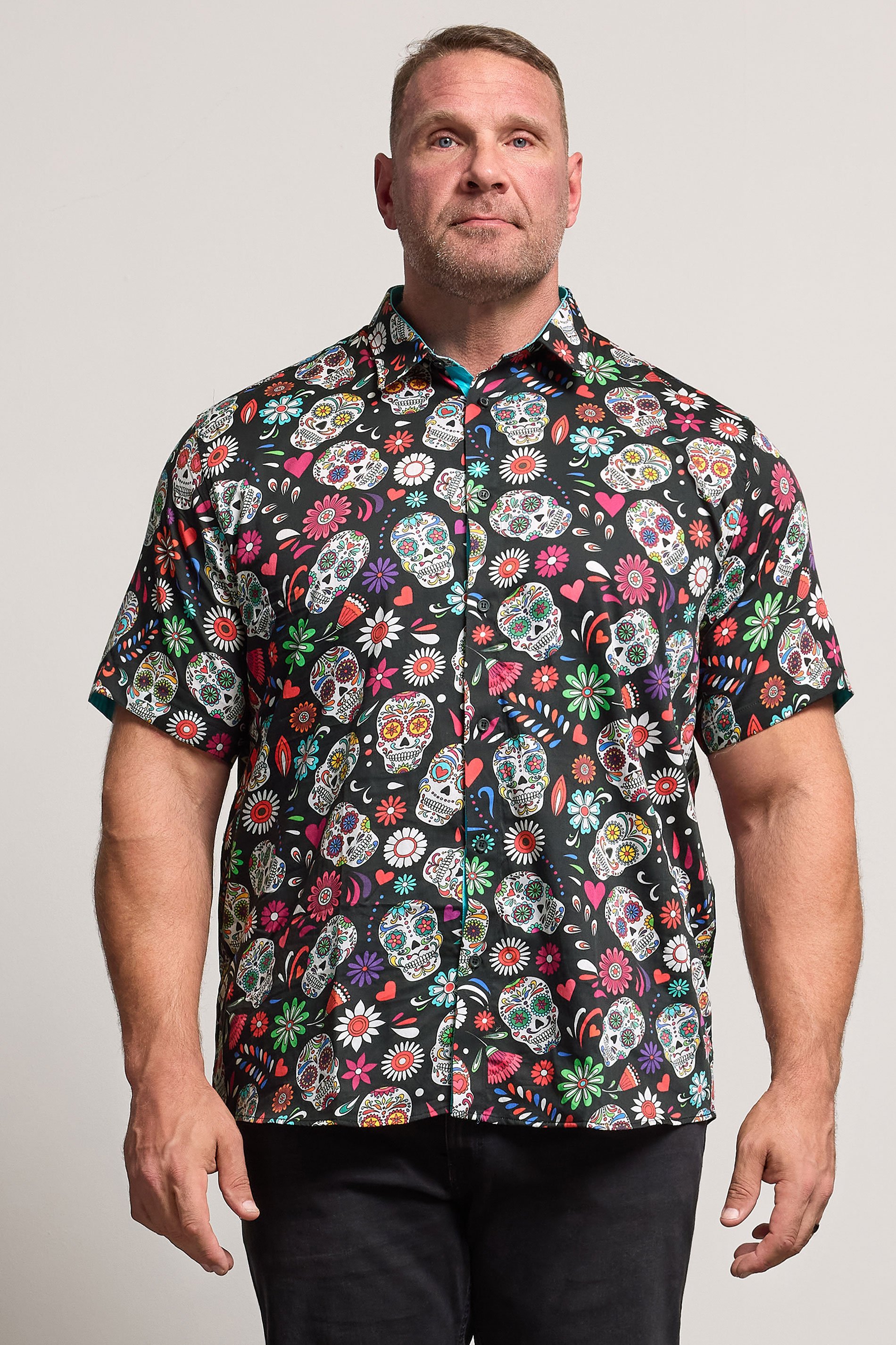 KAM Big & Tall Black Skull Print Shirt | BadRhino 1