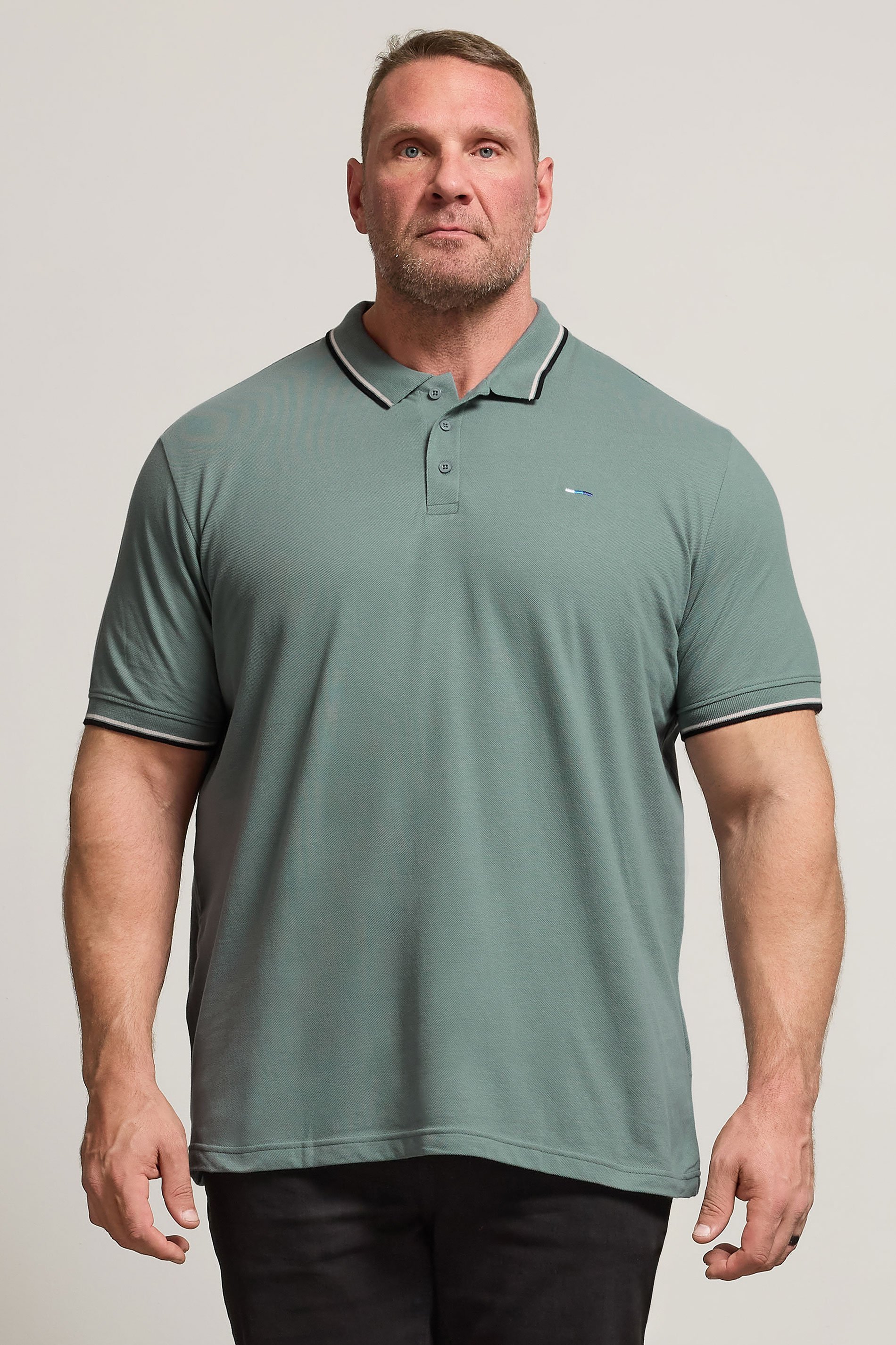 BadRhino Big & Tall Green & Blue Tipped Polo Shirt | BadRhino 2