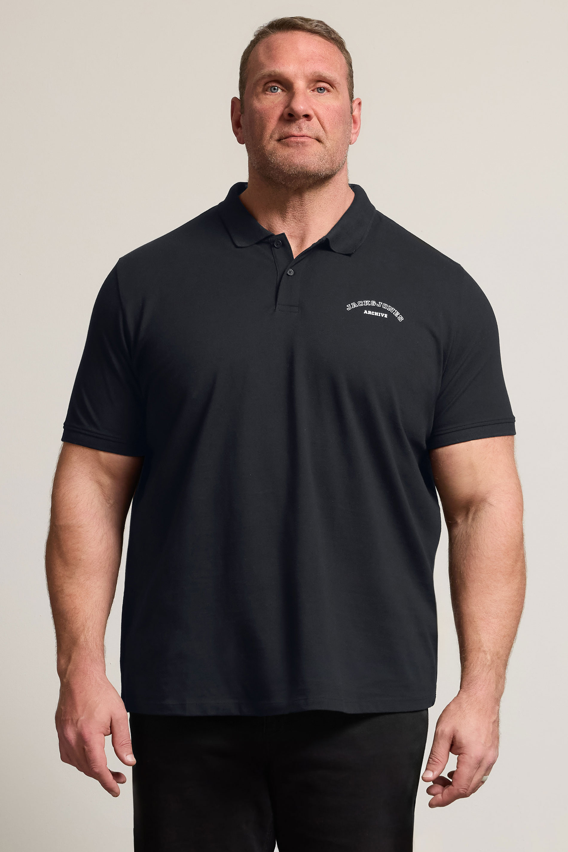 JACK & JONES Big & Tall Black Archive Polo Shirt | BadRhino 1