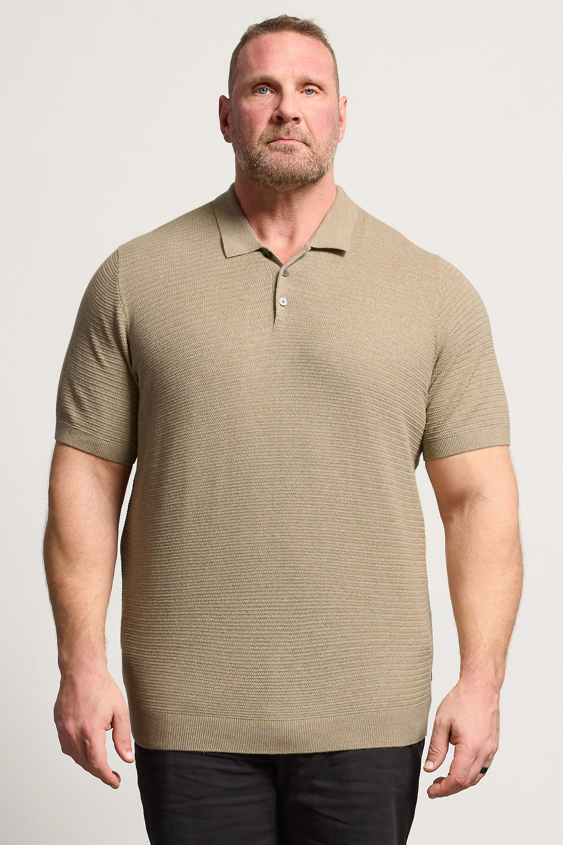 JACK & JONES Big & Tall Stone Brown Knitted Polo Shirt | BadRhino 3