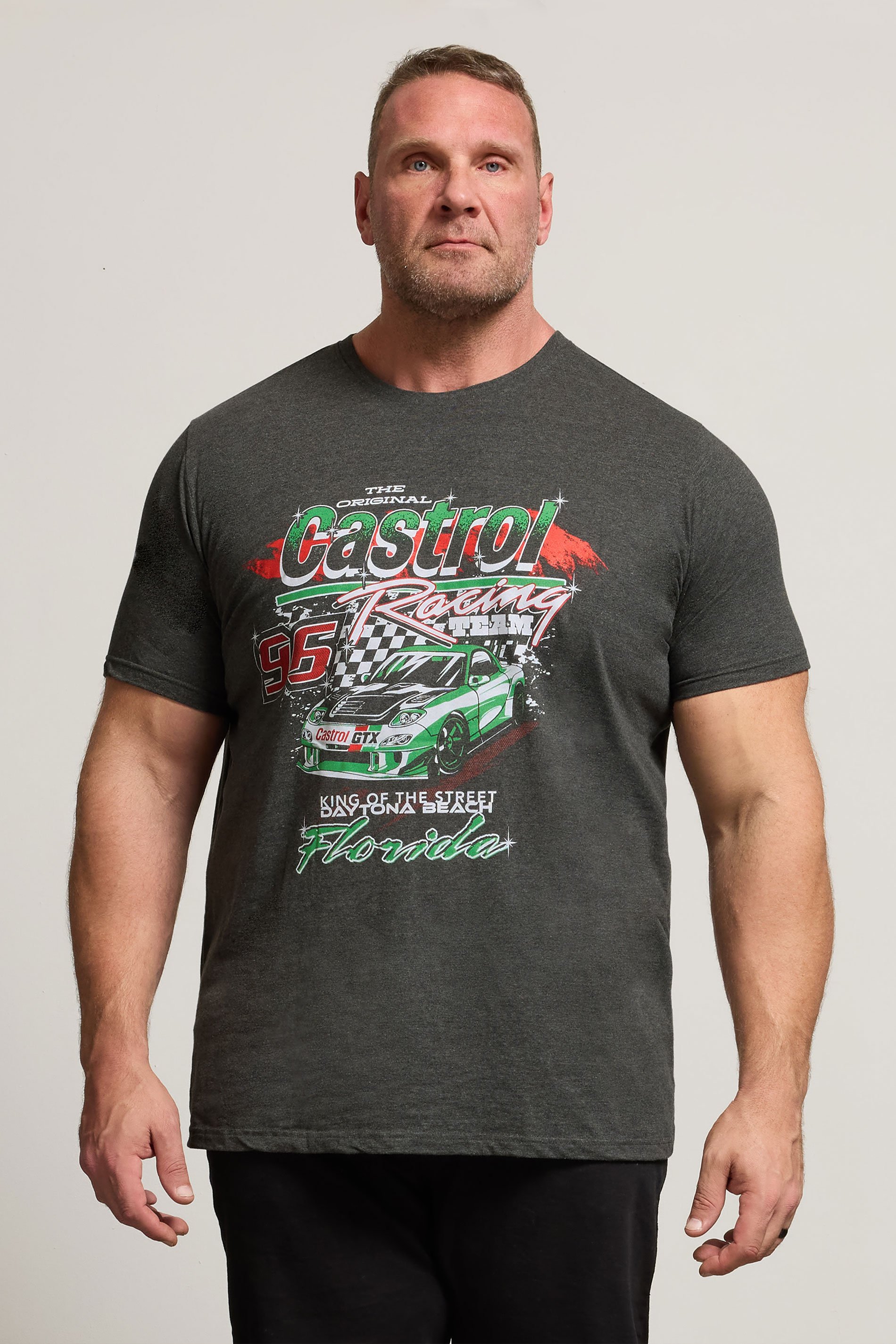 BadRhino Big & Tall Charcoal Grey Printed 'Castrol' T-Shirt | BadRhino 1