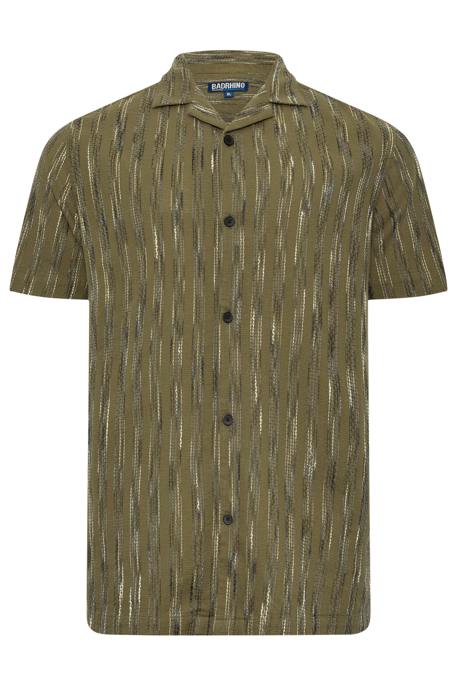 BadRhino Big & Tall Khaki Green Knitted Detail Revere Shirt | BadRhino 5