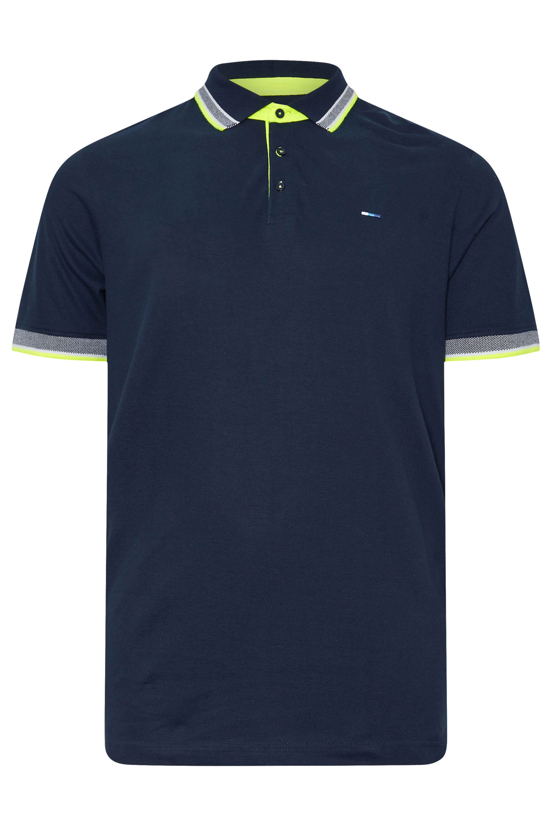 BadRhino Big & Tall Navy Blue Neon Tipped Polo Shirt | BadRhino 3