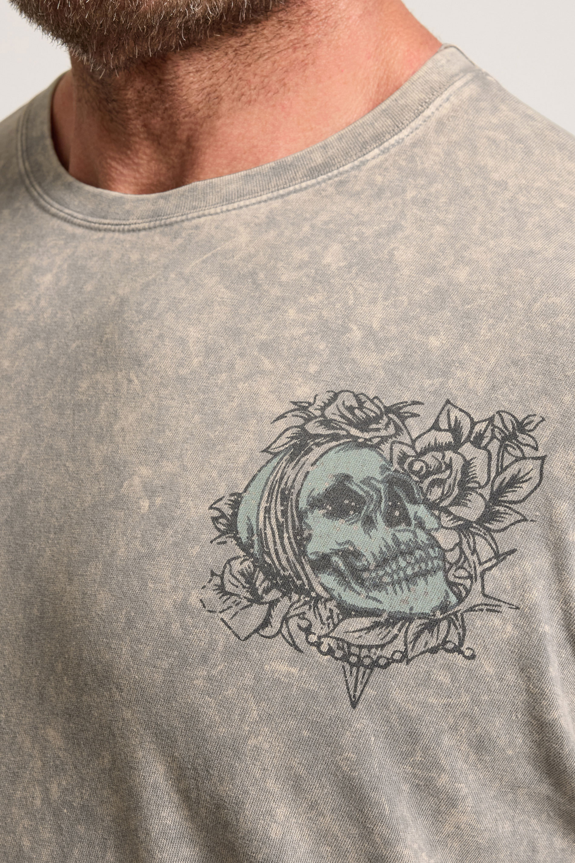 BadRhino Big & Tall Grey Acid Wash Skull Graphic T-Shirt | BadRhino 5